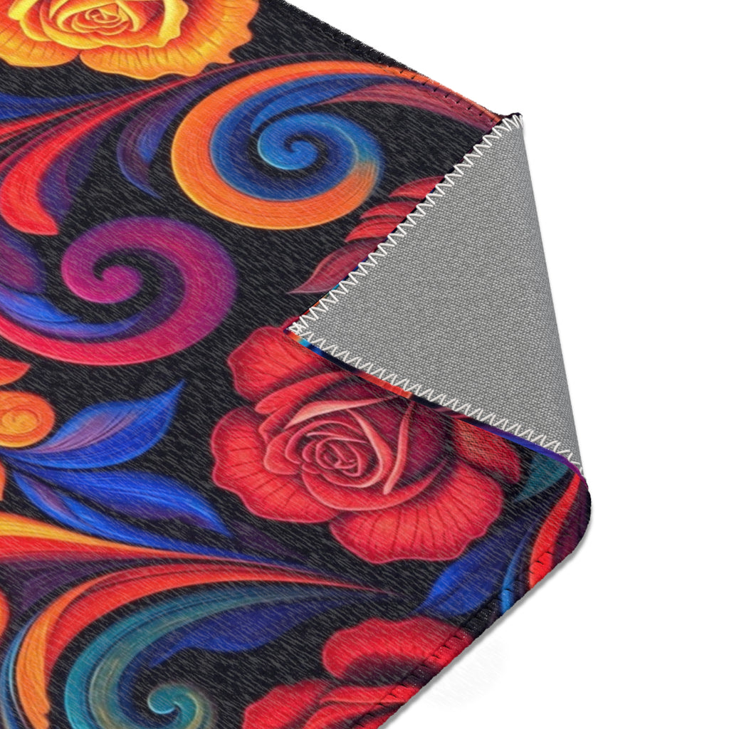 Vibrant Floral Swirl Area Rug — Colorful Rose Accent Rug
