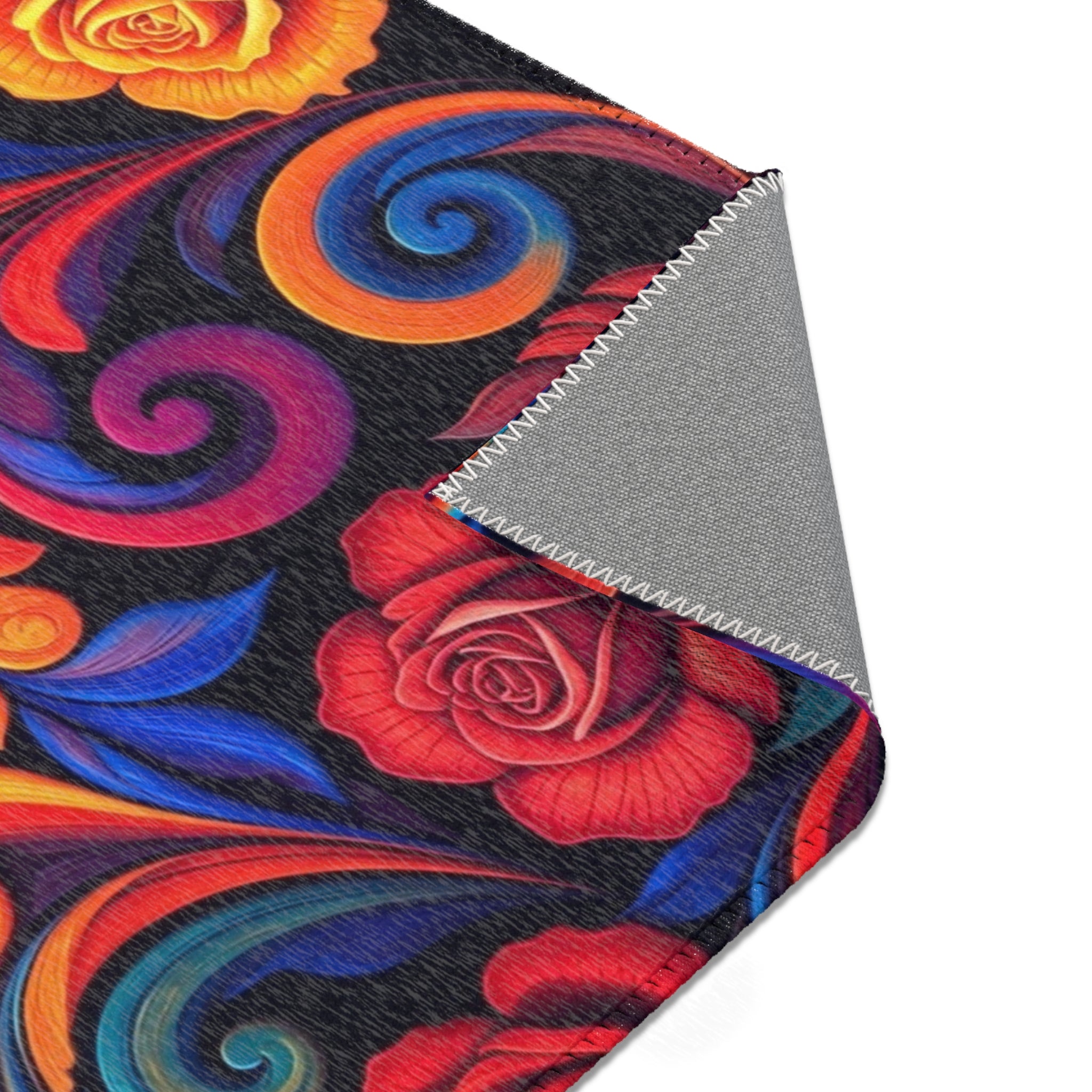 Vibrant Floral Swirl Area Rug — Colorful Rose Accent Rug