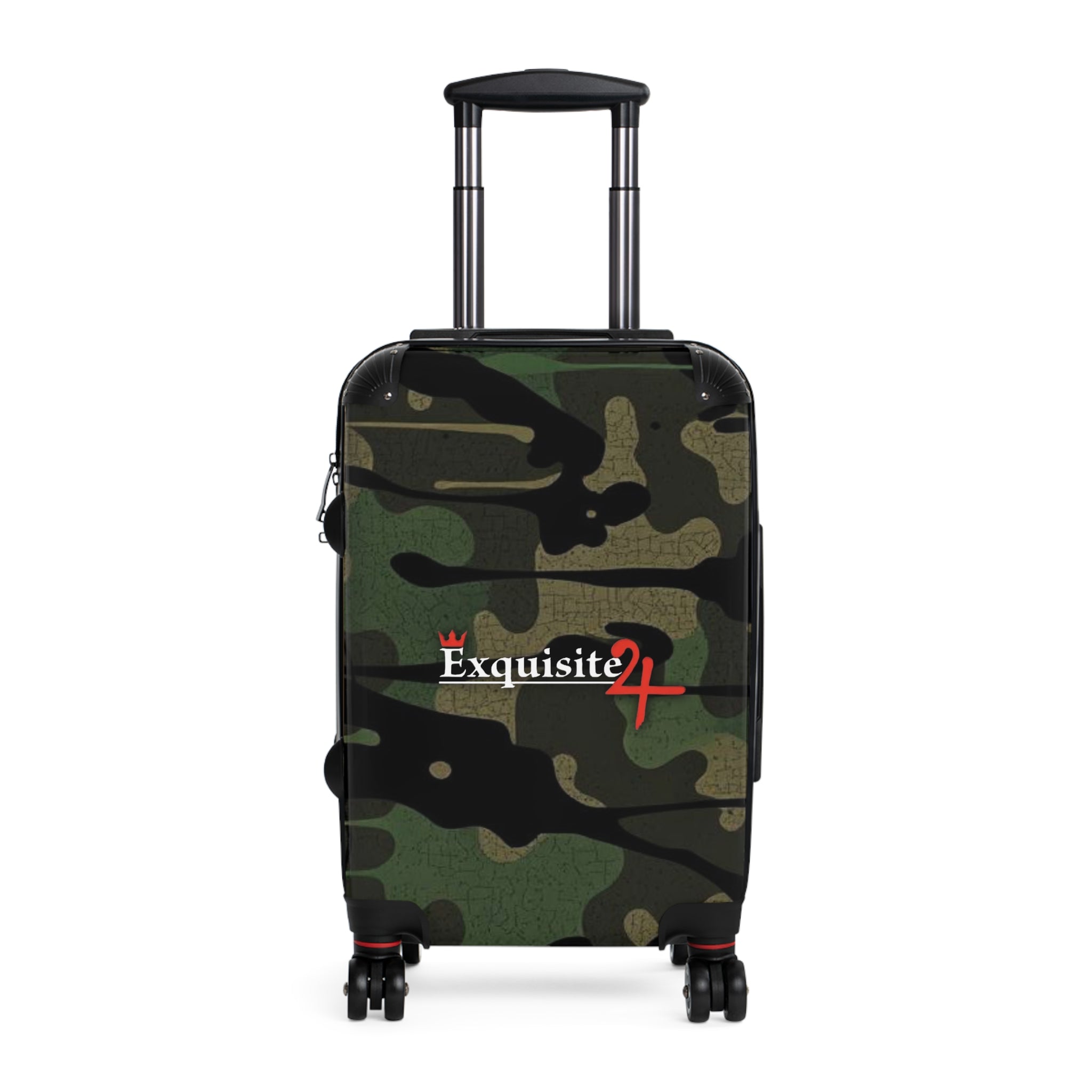 Camo Carry-On Suitcase with "Exquisite 24" Logo – Compact Spinner Luggage