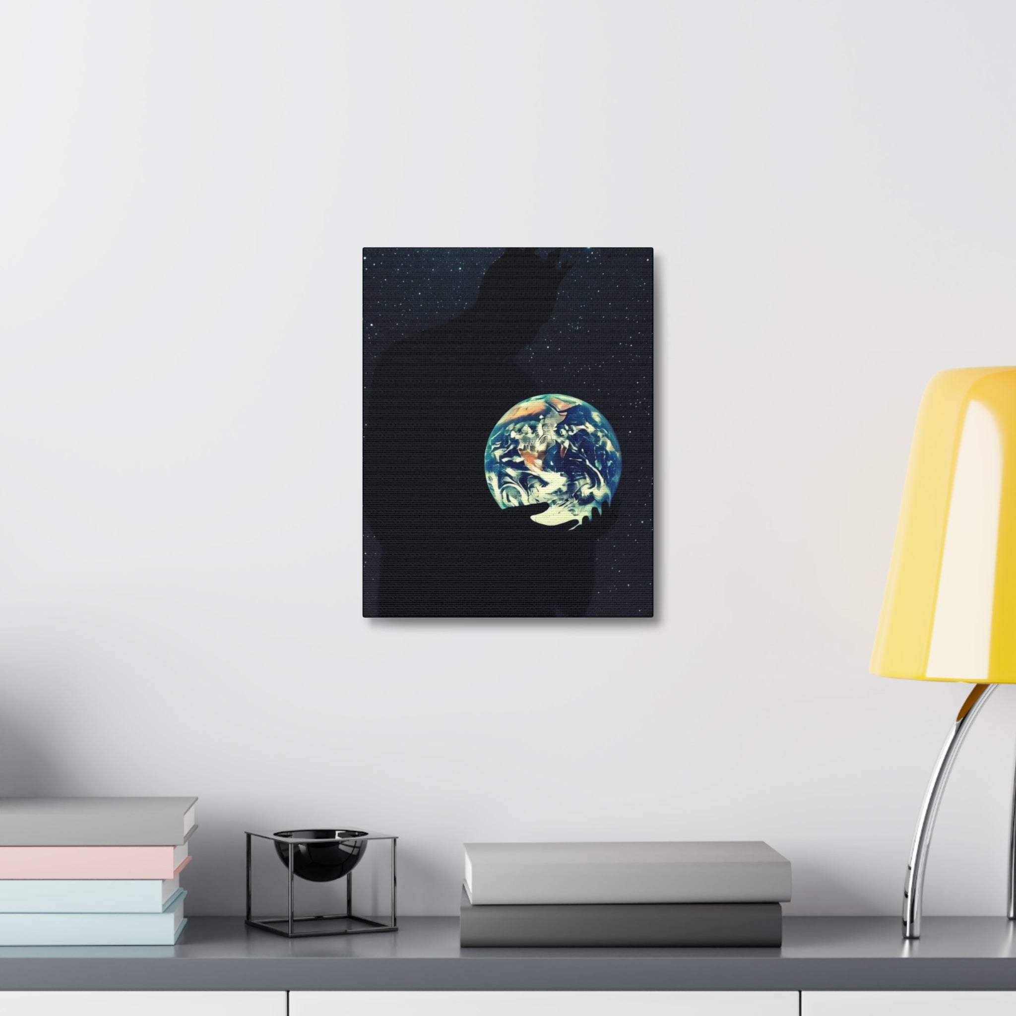 Earth Embrace Stretched Canvas — Cosmic Silhouette Wall Art