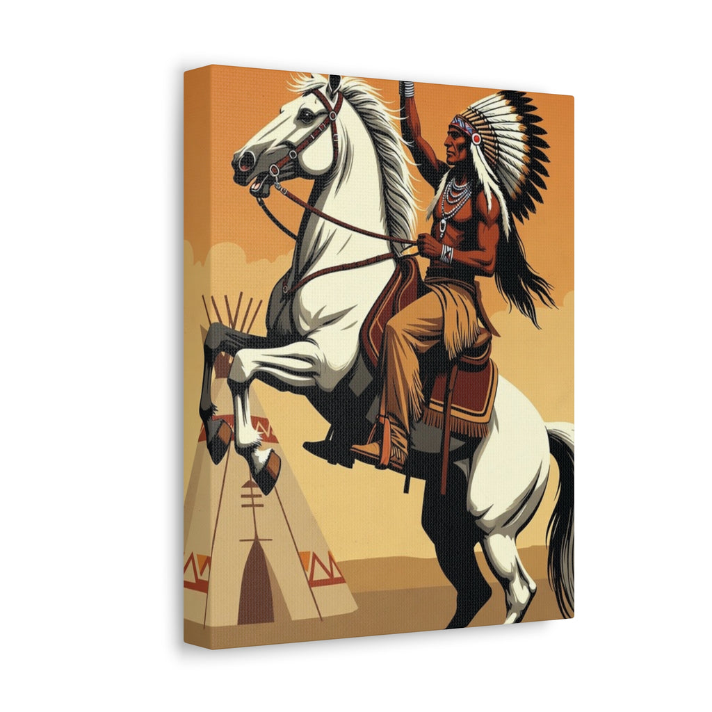 Aboriginal American Warrior on Horse — Stretched Canvas Wall Art
