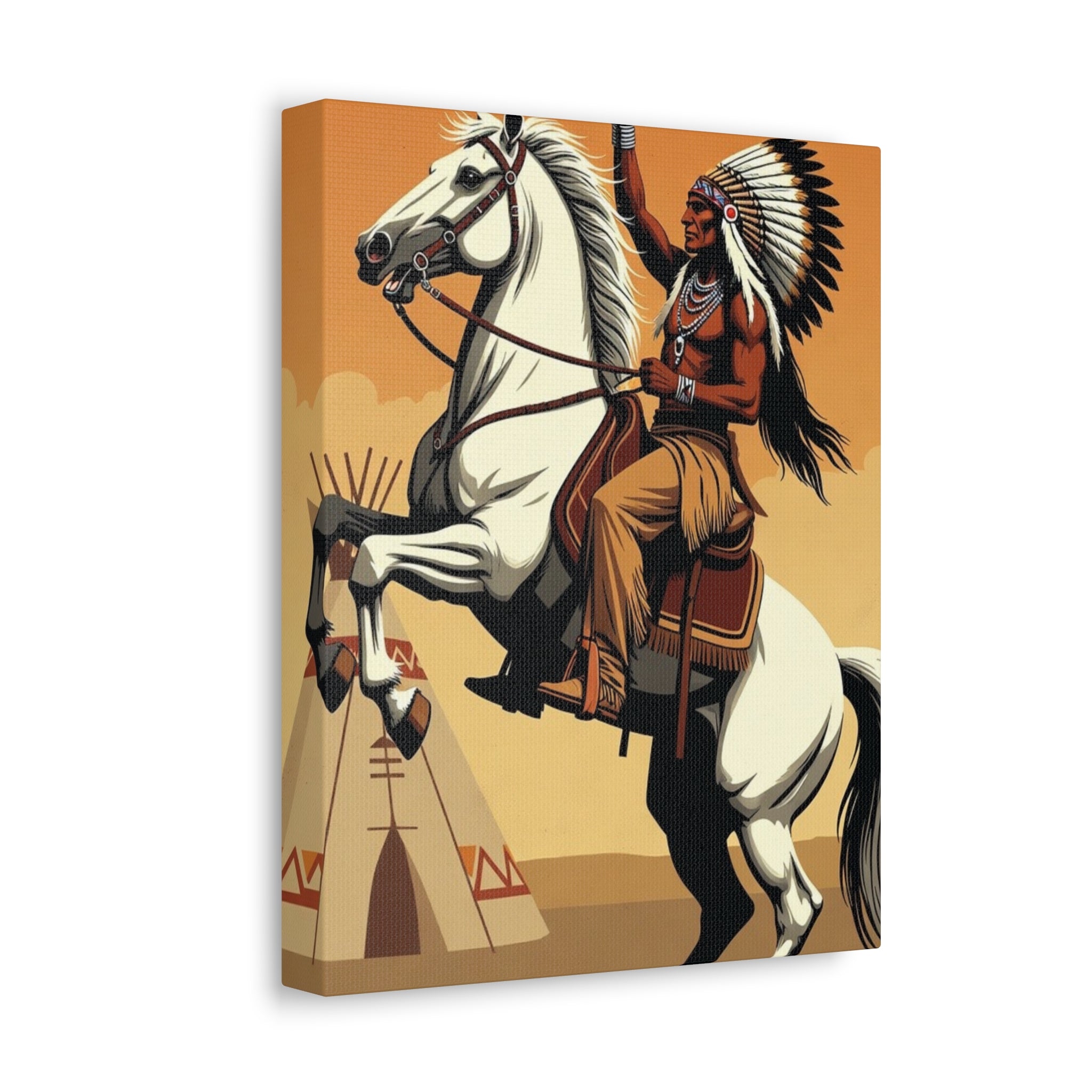 Aboriginal American Warrior on Horse — Stretched Canvas Wall Art