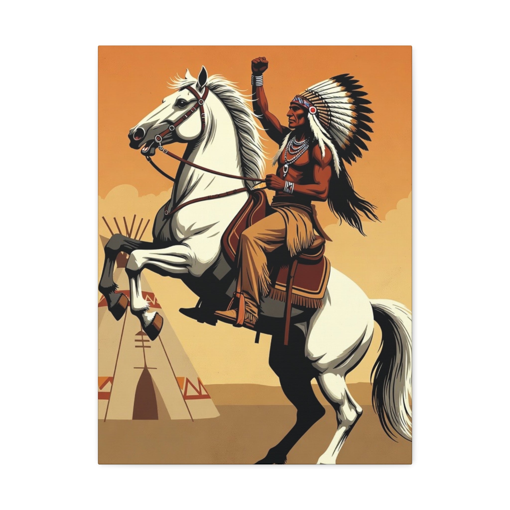 Aboriginal American Warrior on Horse — Stretched Canvas Wall Art