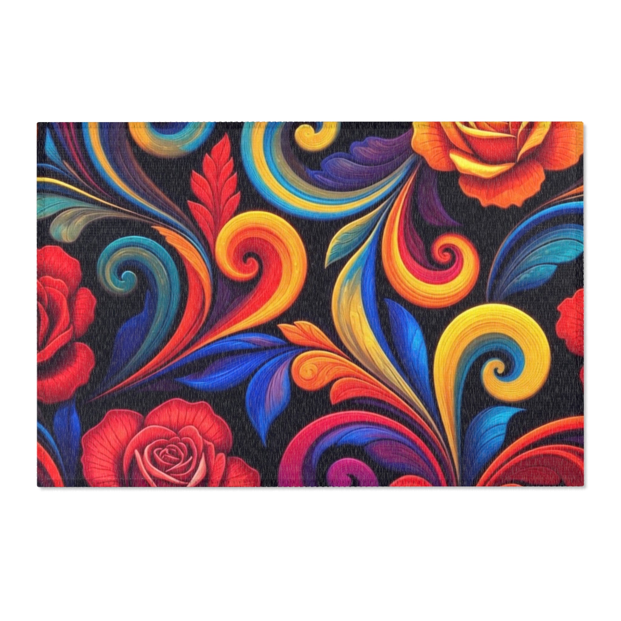 Vibrant Floral Swirl Area Rug — Colorful Rose Accent Rug