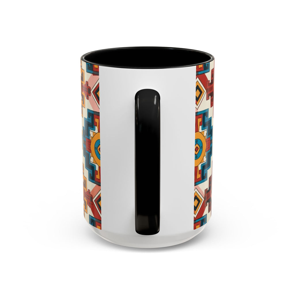Southwestern Geometric Accent Mug — Color Interior Ceramic Coffee Cup
