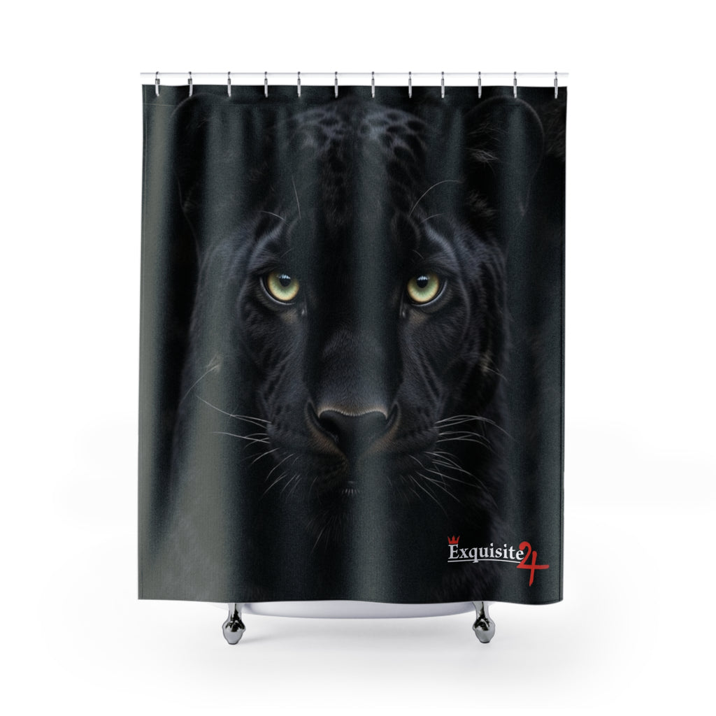 Panther Face Shower Curtain – Dramatic Black Panther Bathroom Decor