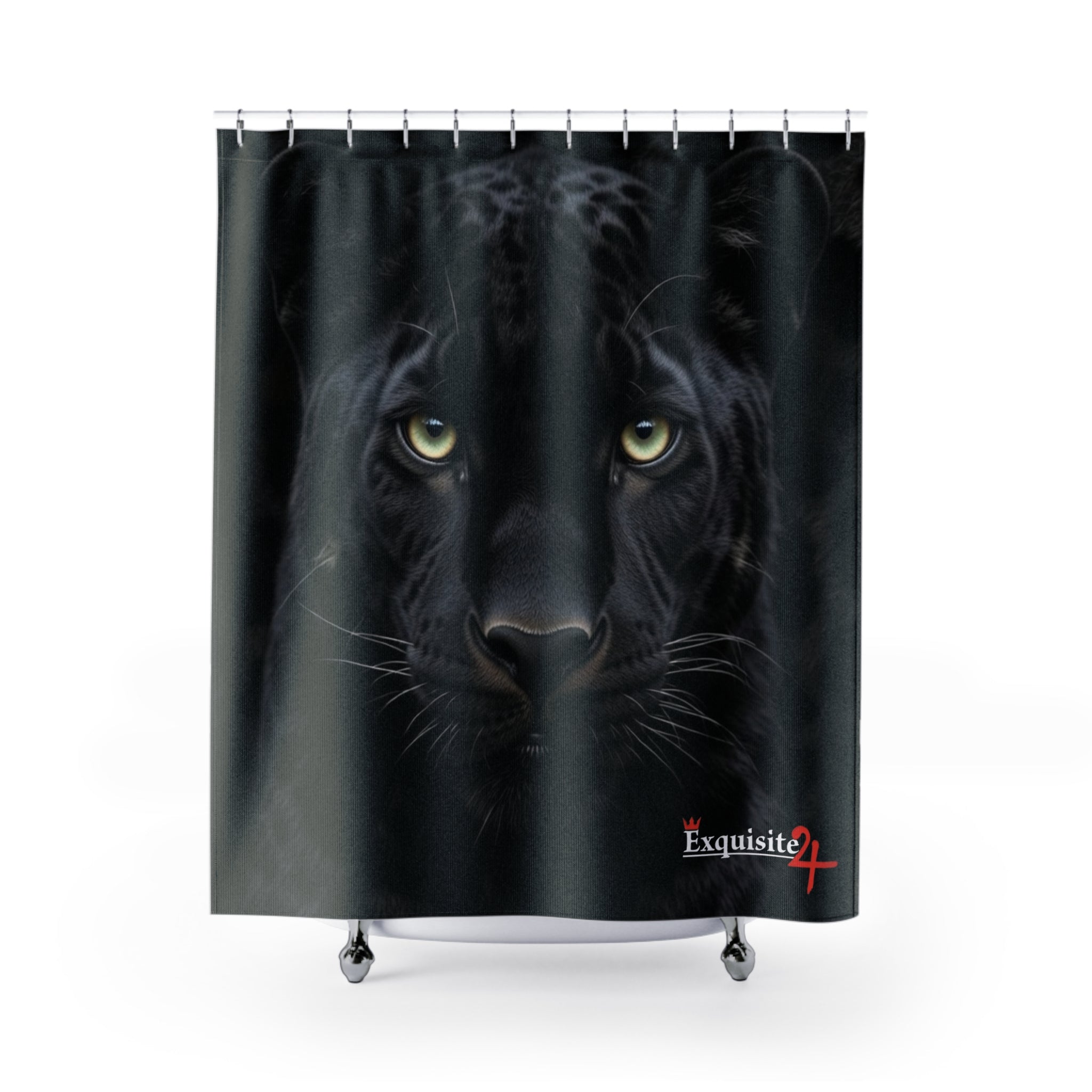 Panther Face Shower Curtain – Dramatic Black Panther Bathroom Decor
