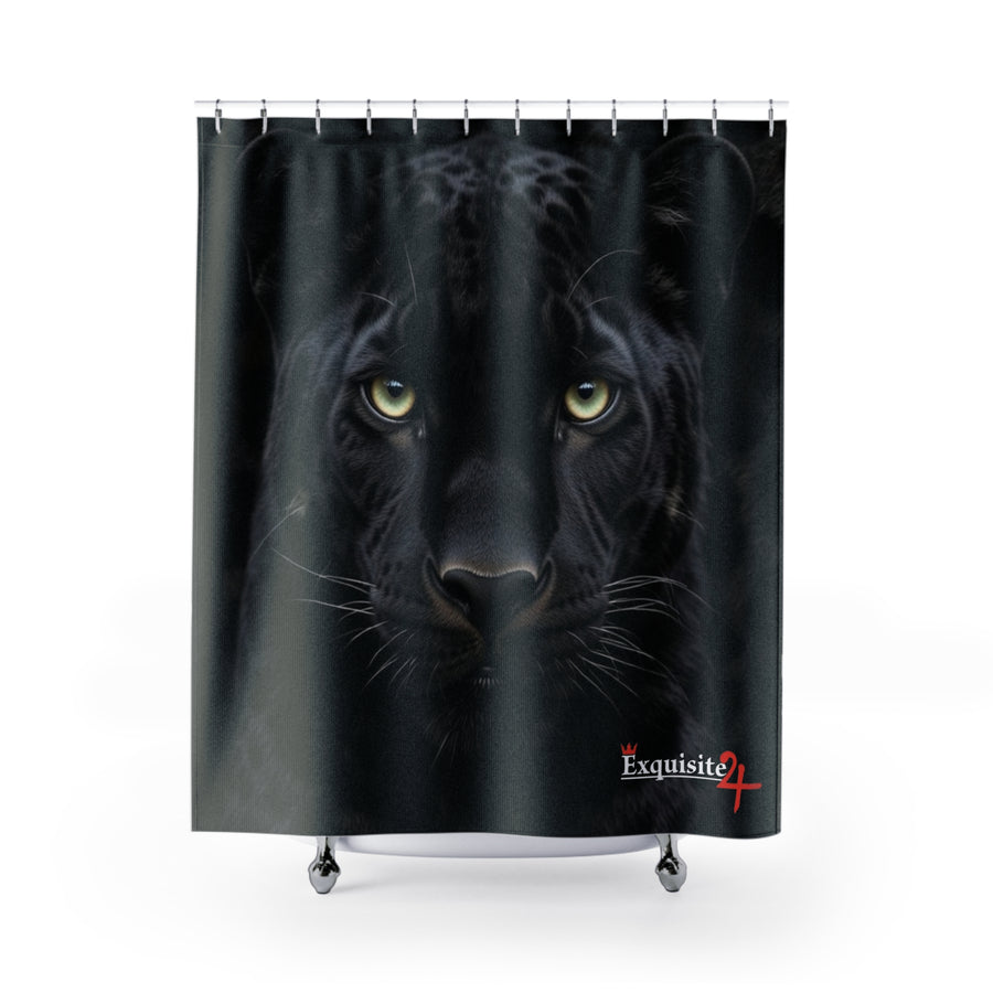 Panther Face Shower Curtain – Dramatic Black Panther Bathroom Decor