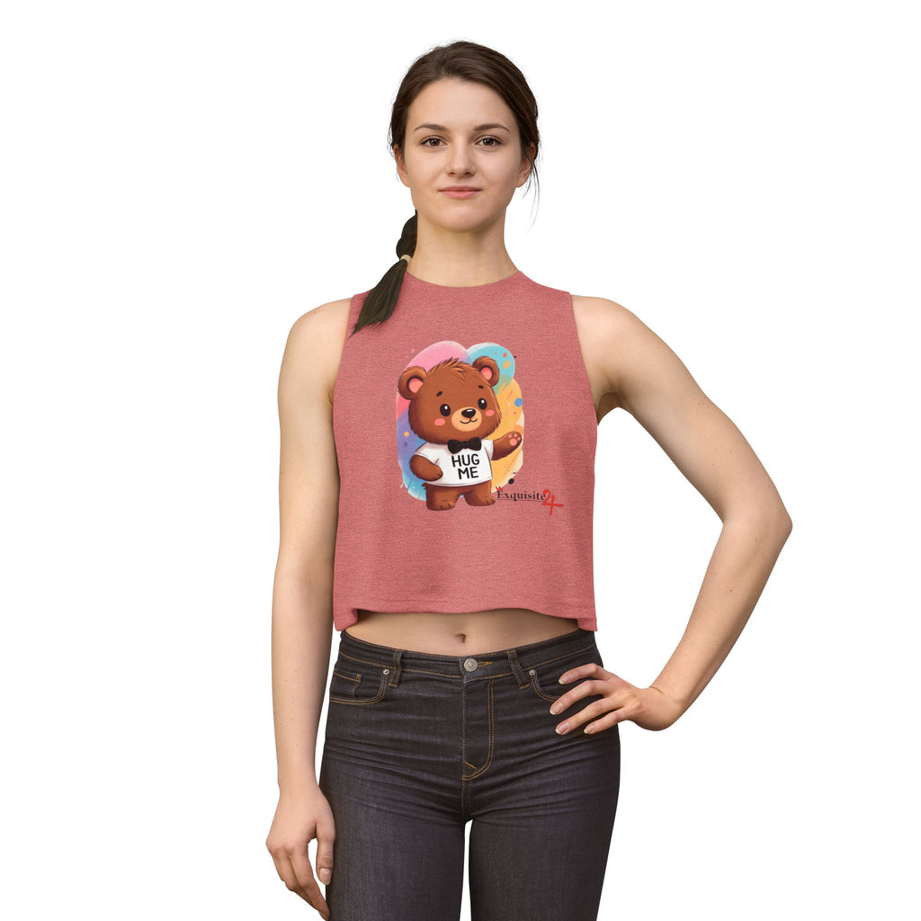 Hug Me Bear Crop Top — Cute Teddy Graphic Women's Tank