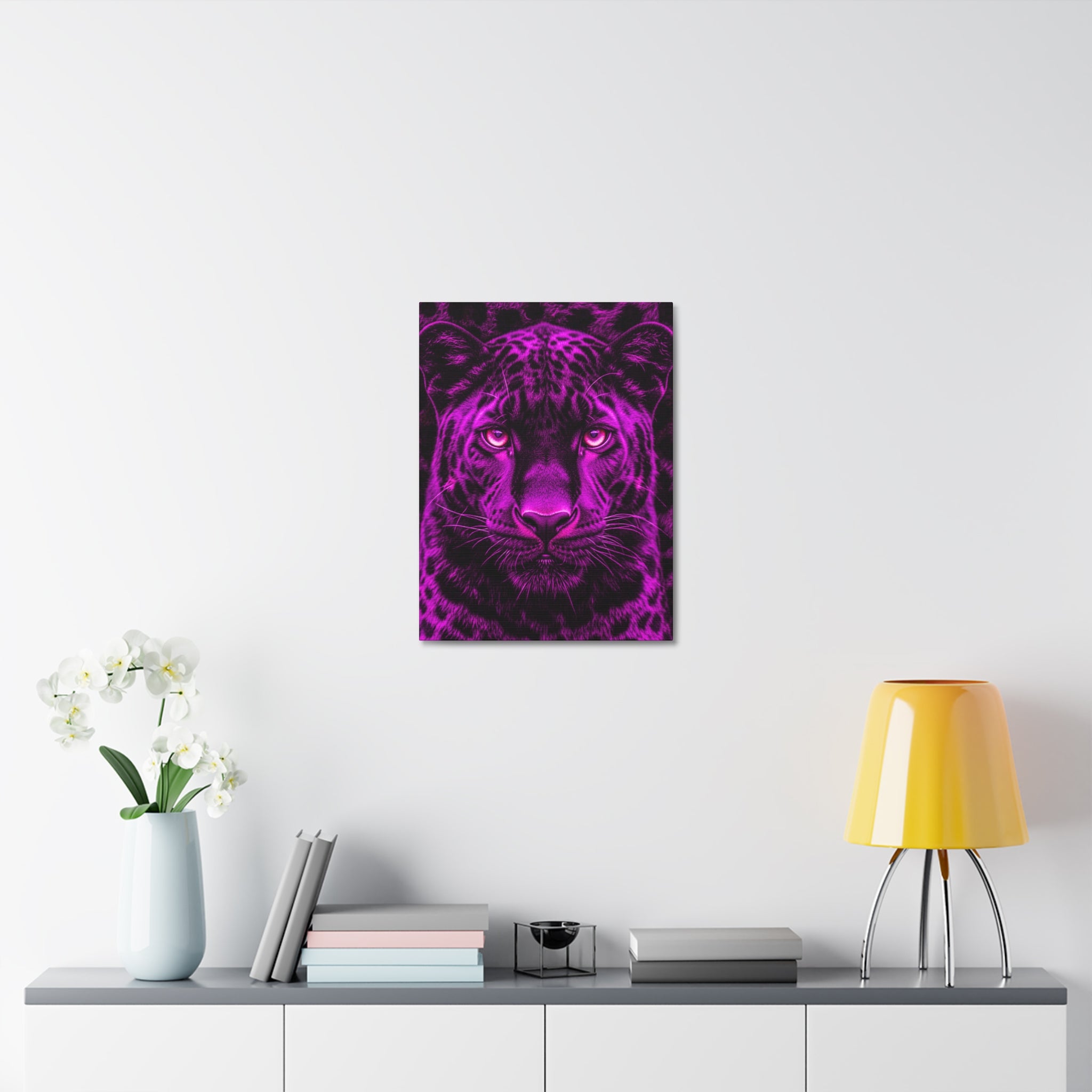 Purple Neon Panther Stretched Canvas – Vibrant Wall Art for Modern Rooms