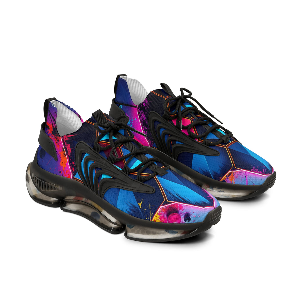 Women's Neon Geometric Athletic Shoes (Blue Pink Hexagon)