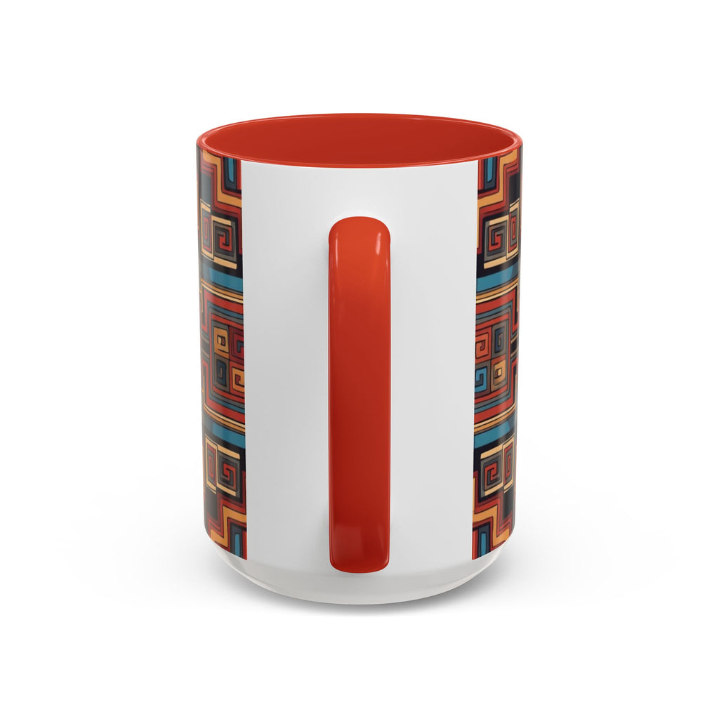 Boho Geometric Accent Mug — Colorful Tribal Pattern Coffee Cup