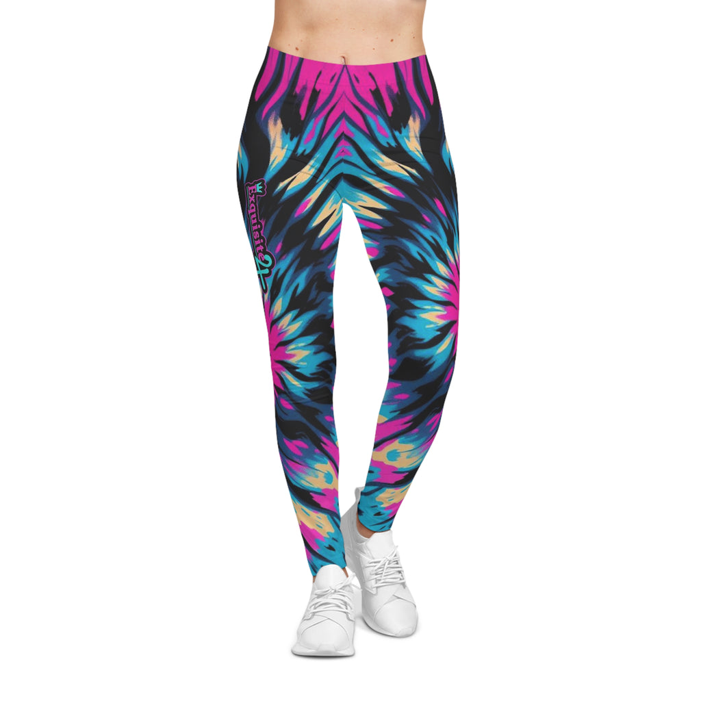 Tie-Dye Pink & Blue Vortex Leggings — Women's All-Over-Print Yoga & Casual Pants