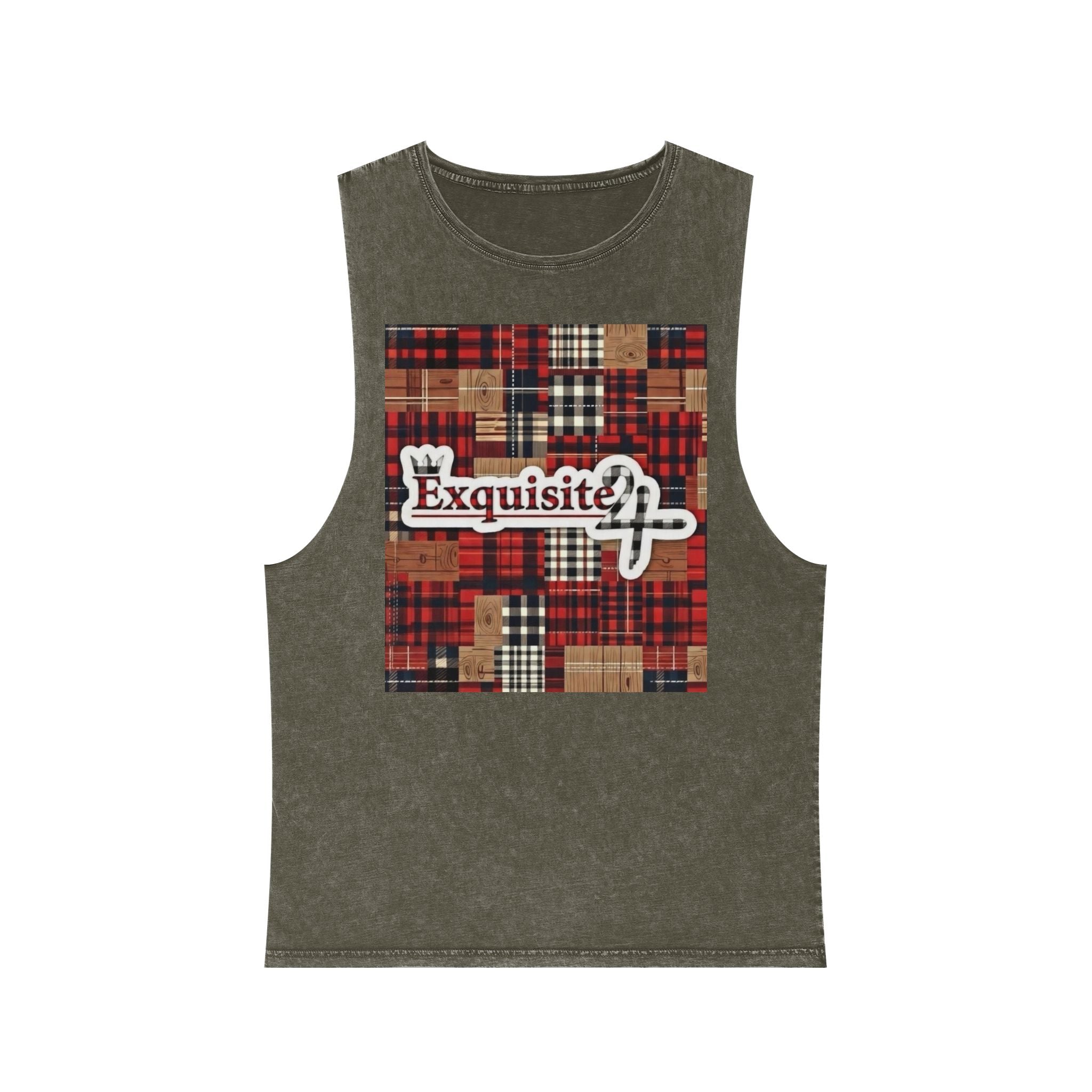 Exquisite 24 Patchwork Tank Top — Stonewash Plaid Graphic Tank