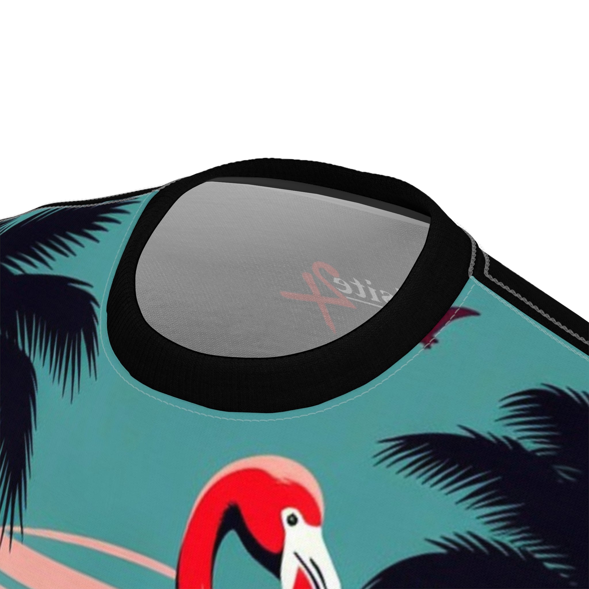 Retro Flamingo Muscle Car Tee — Vintage Tropical Sunset All-Over Print Shirt
