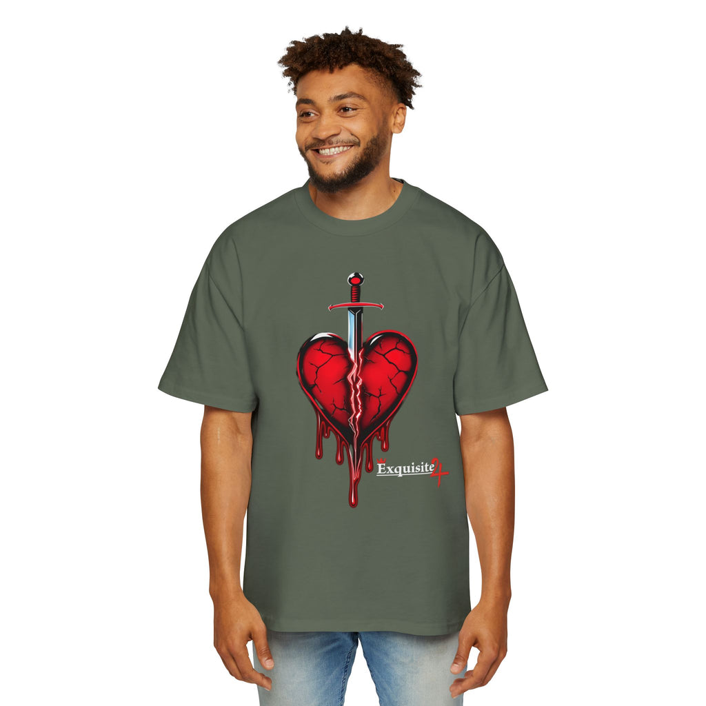 Oversized Graphic Tee — Bleeding Heart with Sword Design