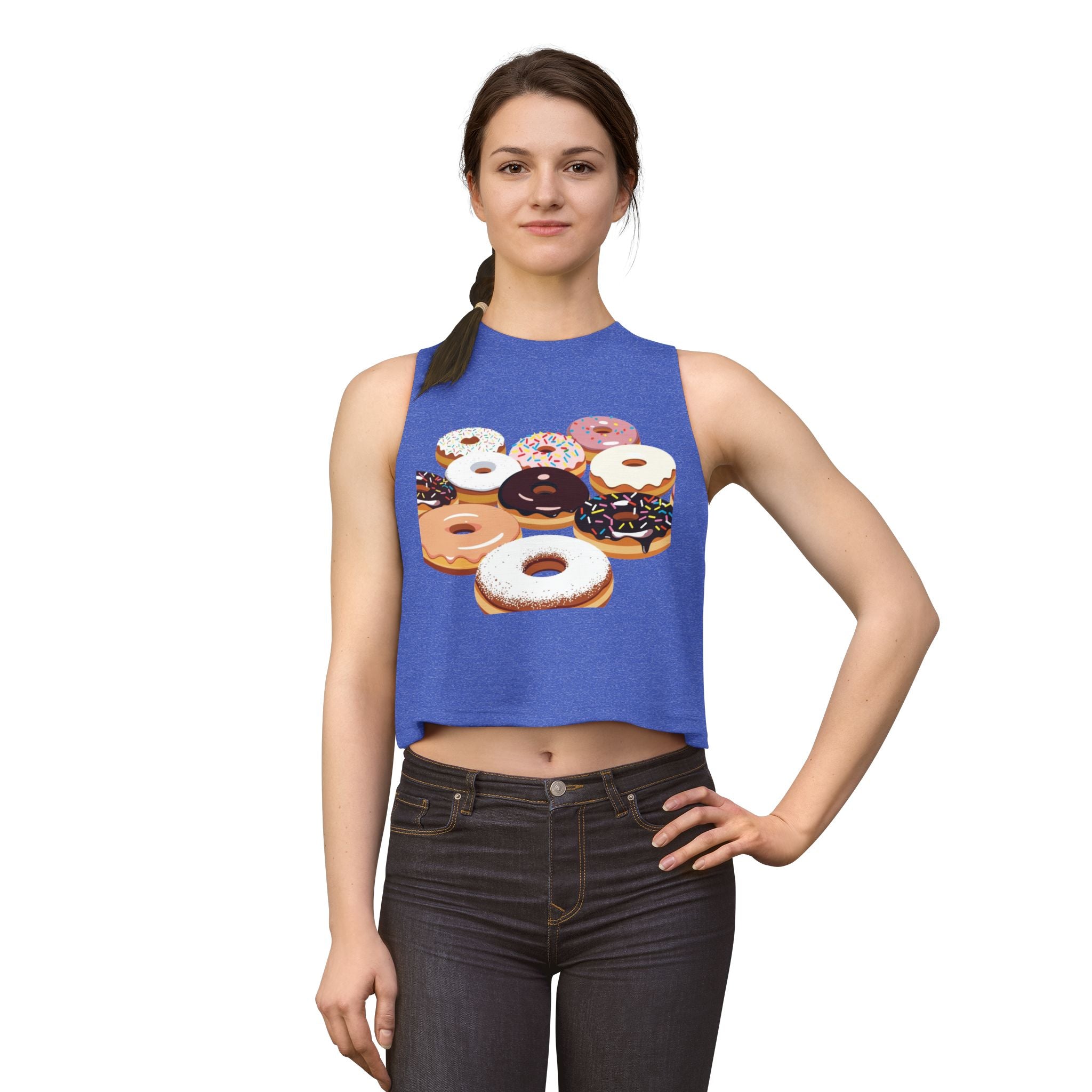 Donut Pattern Women's Crop Top — Colorful Sprinkle Donuts Graphic Tank