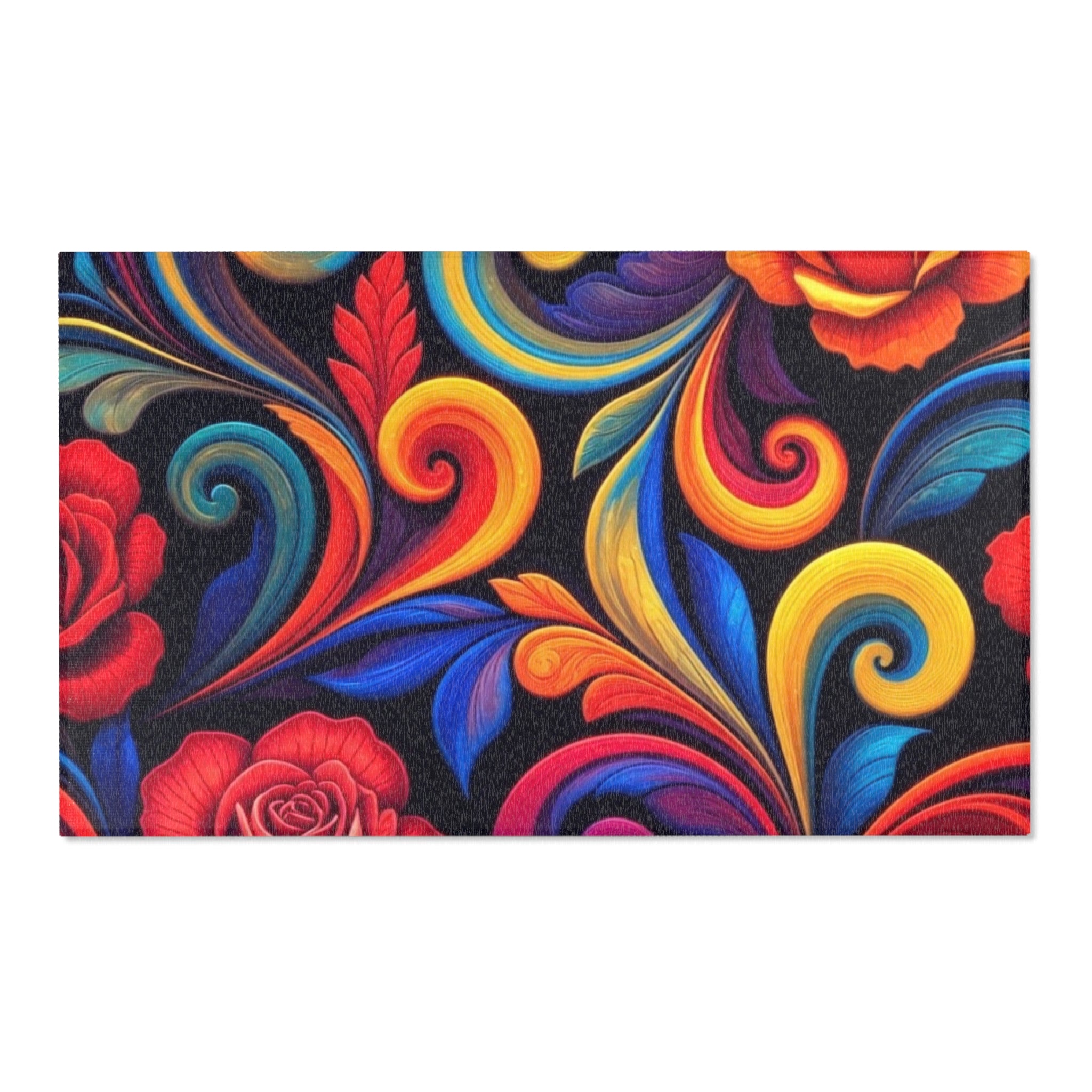 Vibrant Floral Swirl Area Rug — Colorful Rose Accent Rug