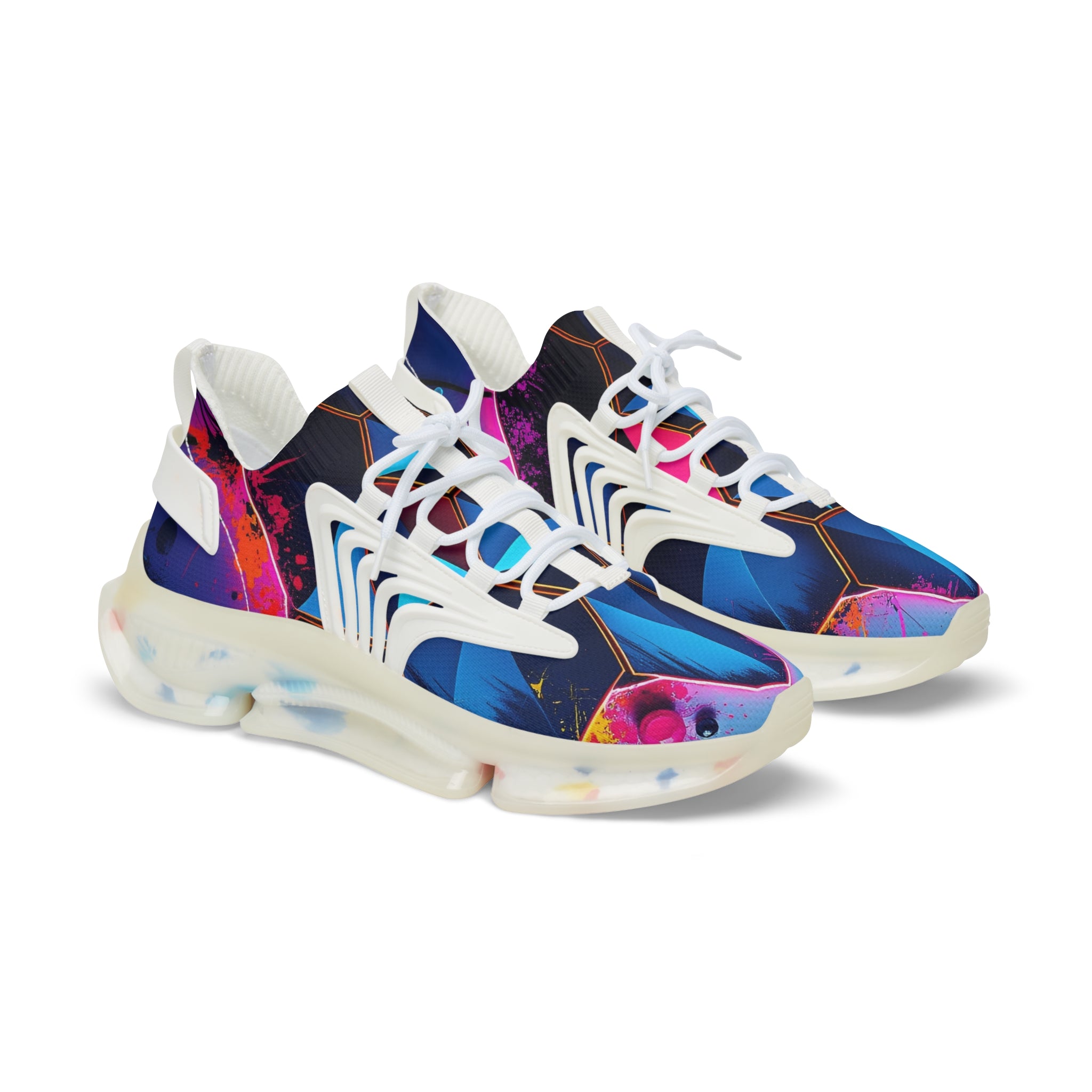Women's Neon Geometric Athletic Shoes (Blue Pink Hexagon)