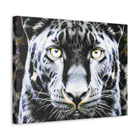 Leopard Portrait Stretched Canvas — Snow Leopard Wall Art with Yellow Eyes