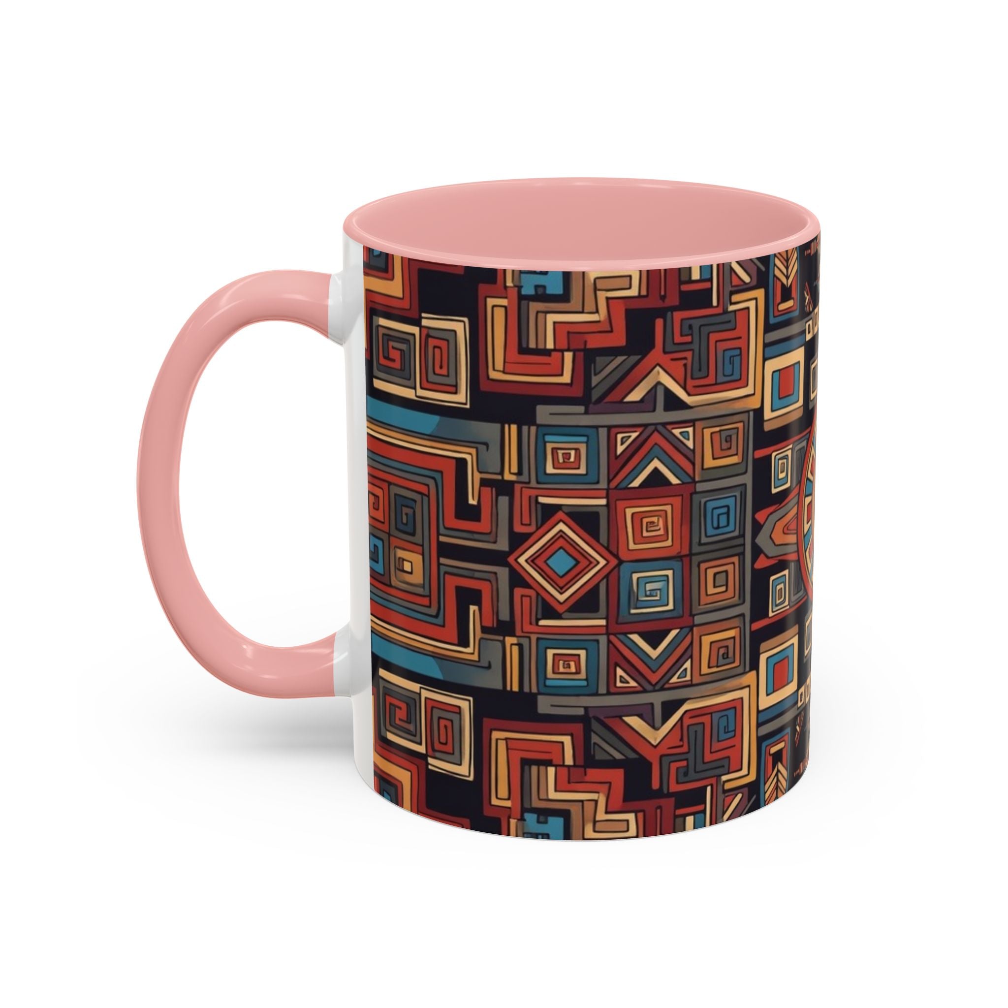 Boho Geometric Accent Mug — Colorful Tribal Pattern Coffee Cup