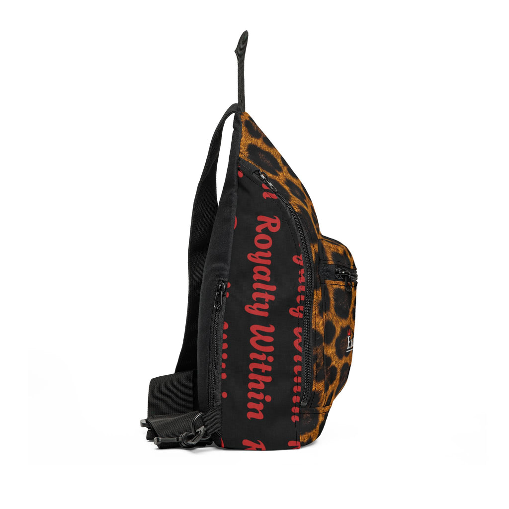 Leopard Print Sling Bag — 'Exquisite 24' Logo & 'Royalty Within' Accent