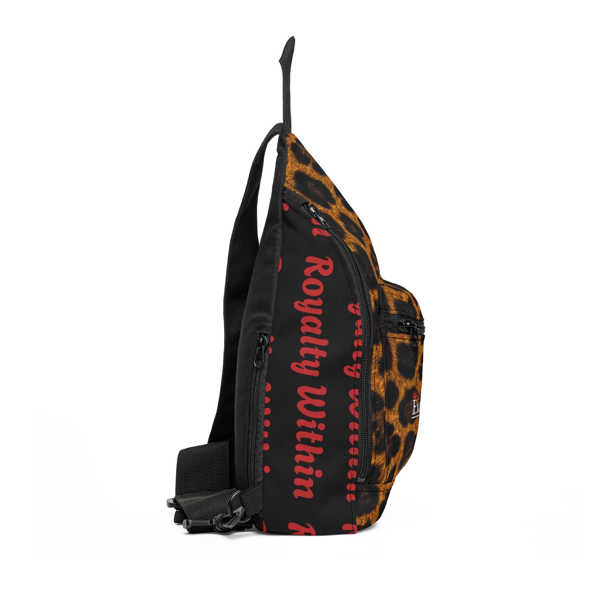 Leopard Print Sling Bag — 'Exquisite 24' Logo & 'Royalty Within' Accent