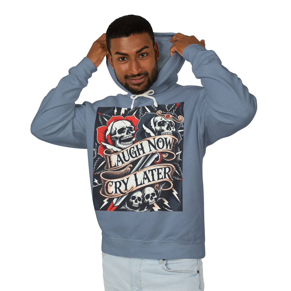 Laugh Now Cry Later Skull Hoodie — Vintage Rose Graphic