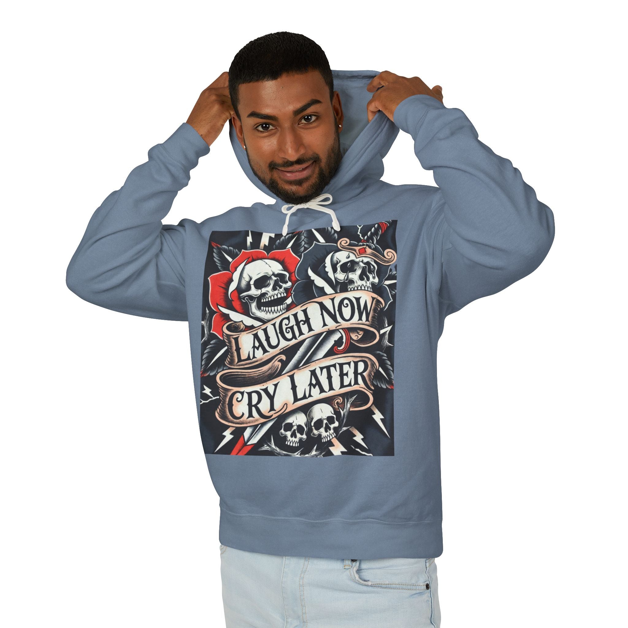 Laugh Now Cry Later Skull Hoodie — Vintage Rose Graphic