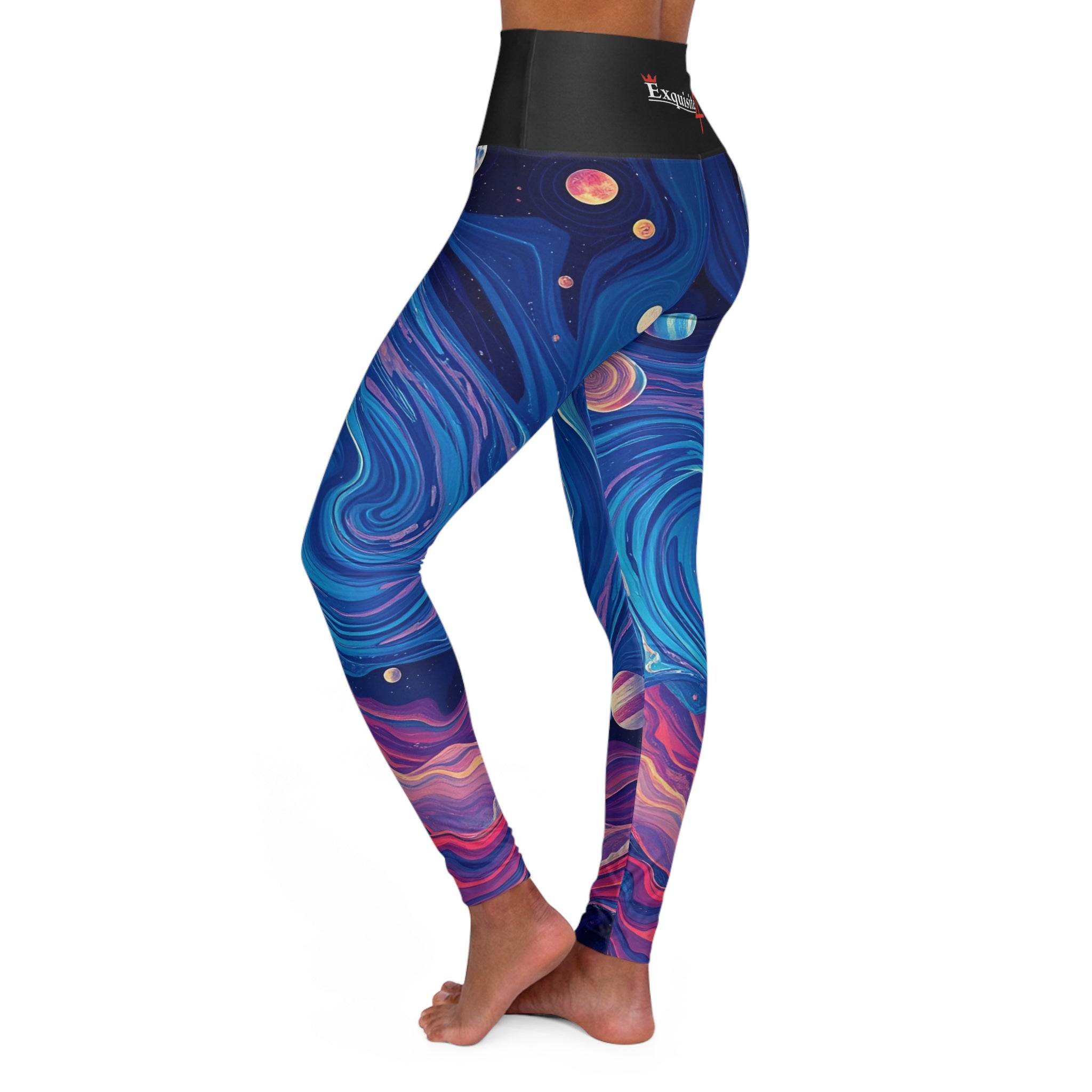 Galaxy Swirl High-Waist Yoga Leggings — Cosmic Planet Print