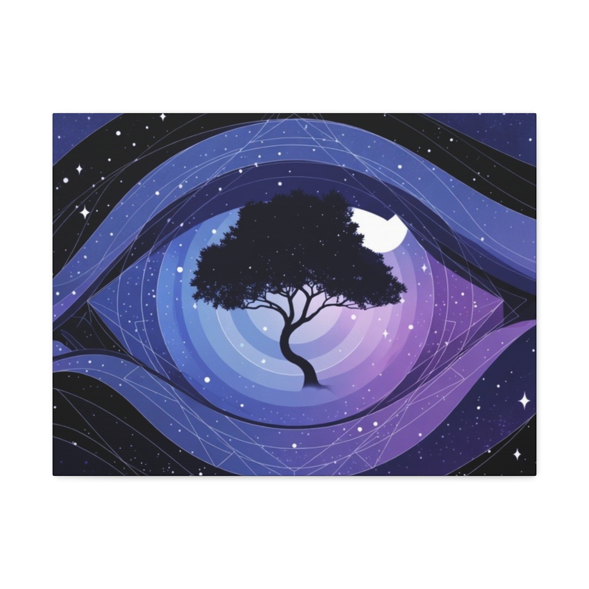 Night Tree Stretched Canvas Wall Art — Mystical Purple Galaxy Eye Design