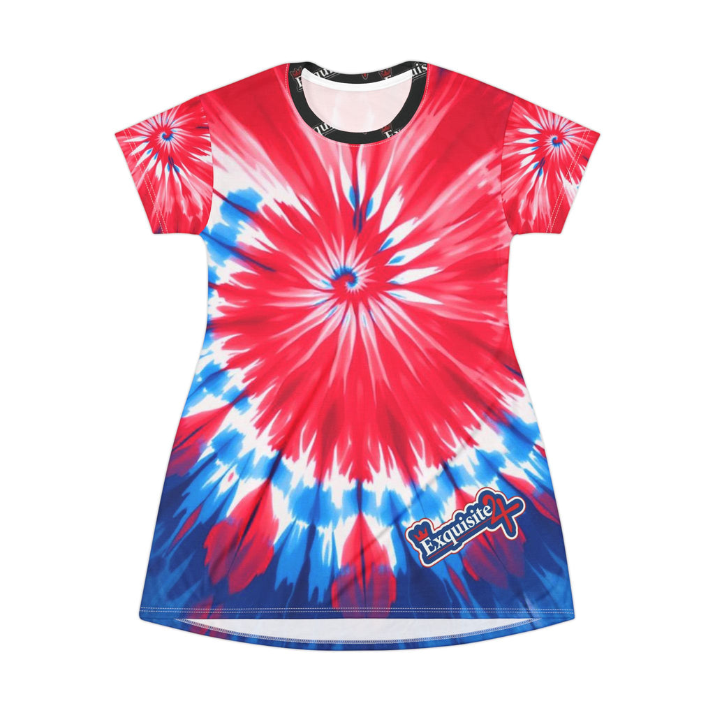 Tie-Dye T-Shirt Dress — Red White & Blue Spiral