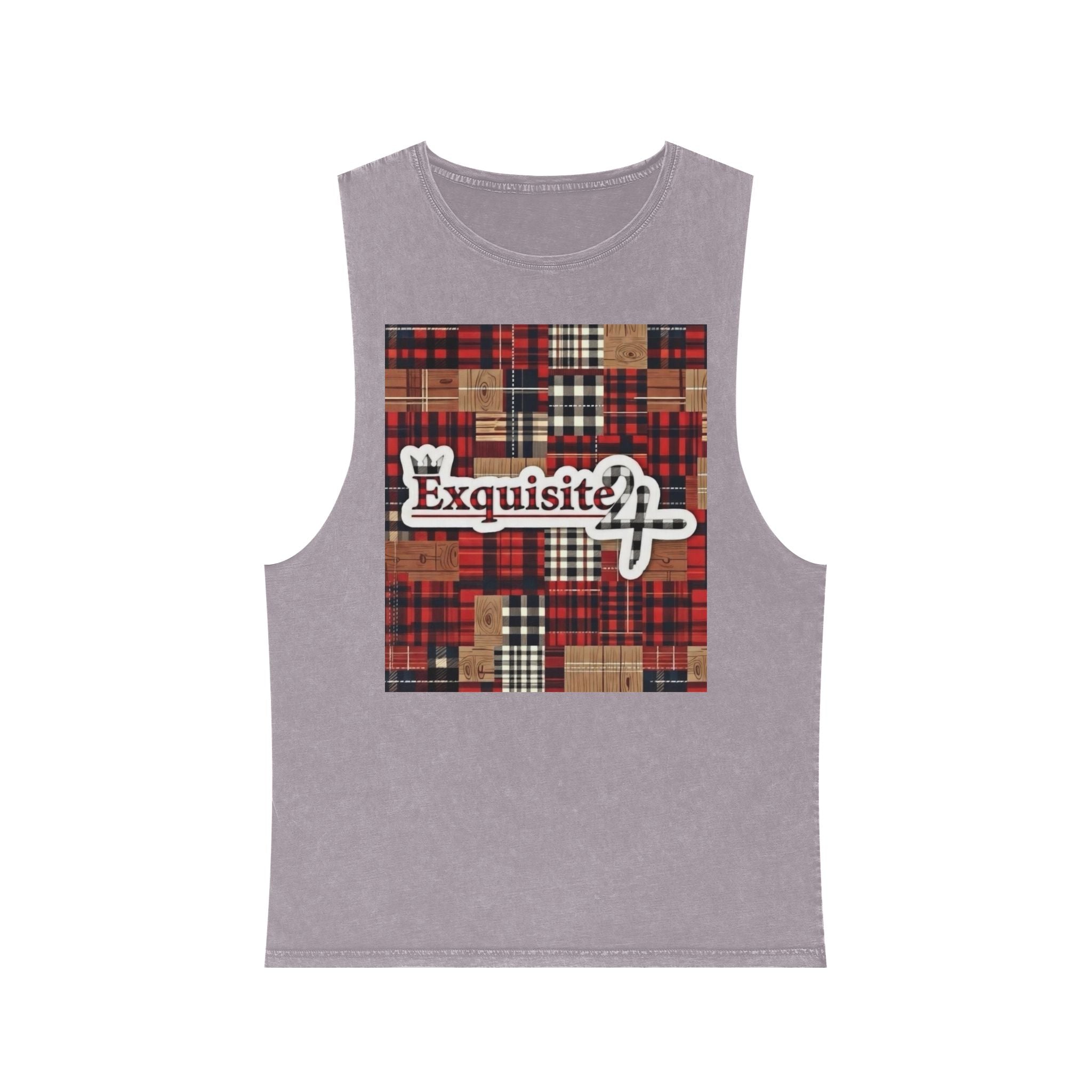 Exquisite 24 Patchwork Tank Top — Stonewash Plaid Graphic Tank