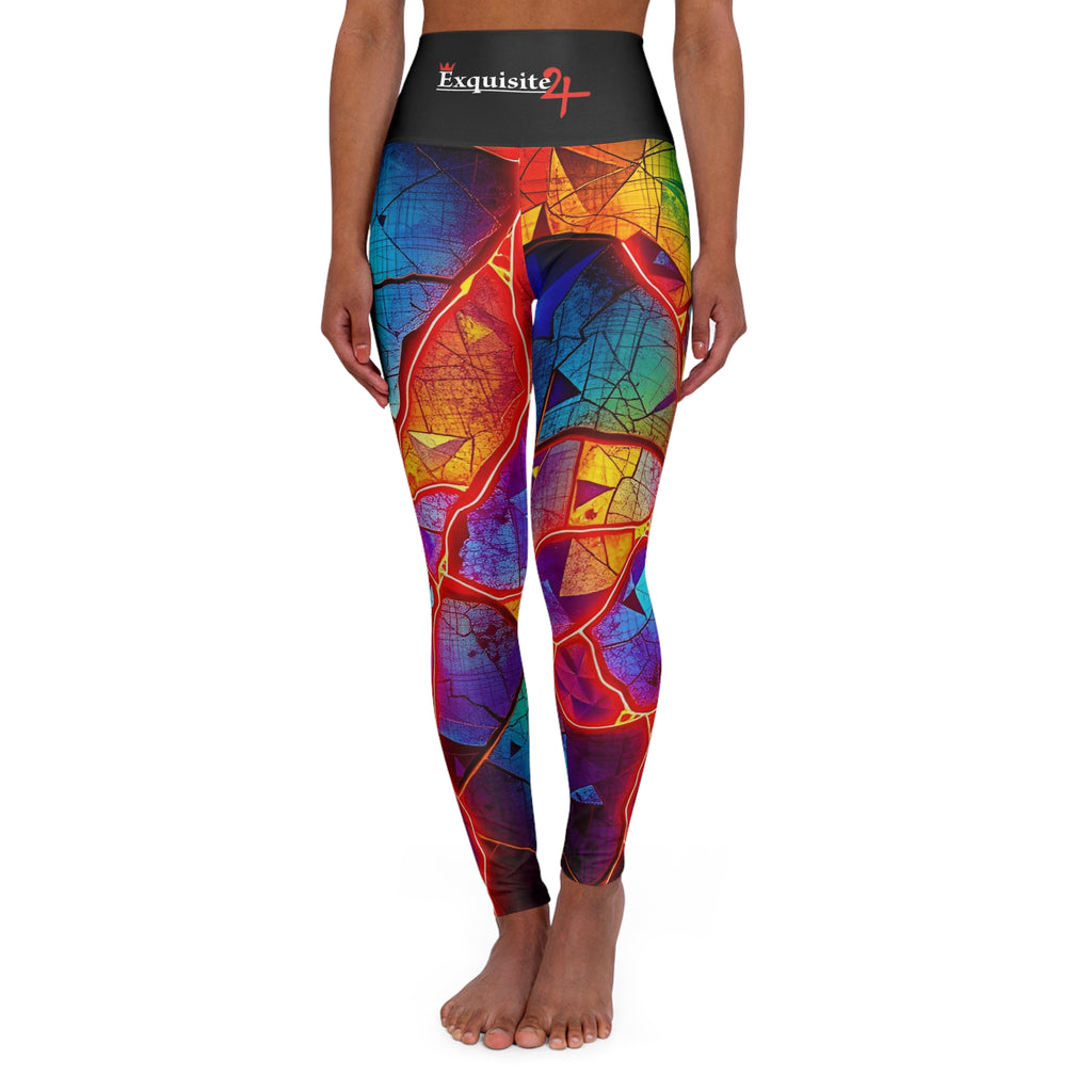 High-Waist Rainbow Leaf Yoga Leggings — Vibrant AOP Activewear