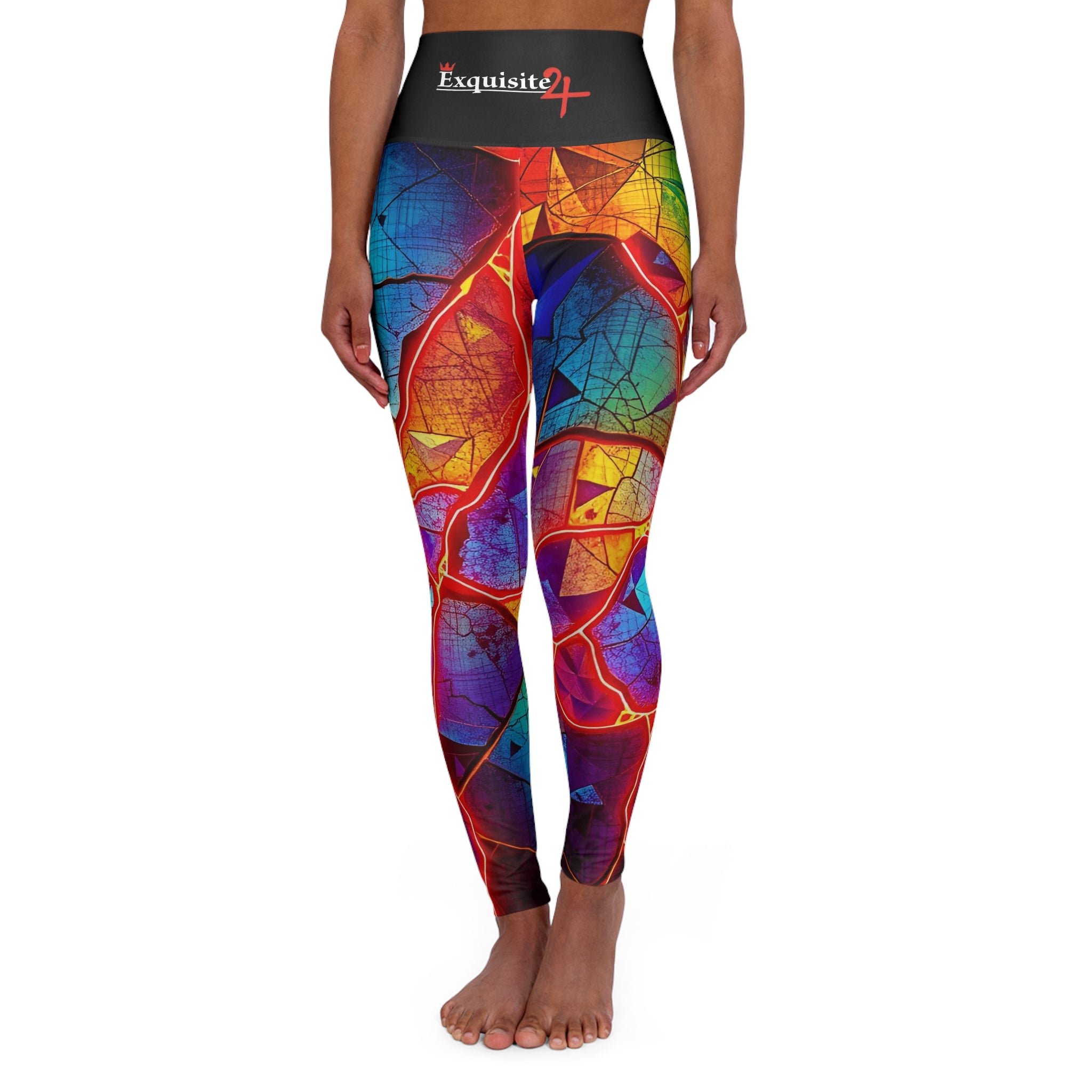 High-Waist Rainbow Leaf Yoga Leggings — Vibrant AOP Activewear