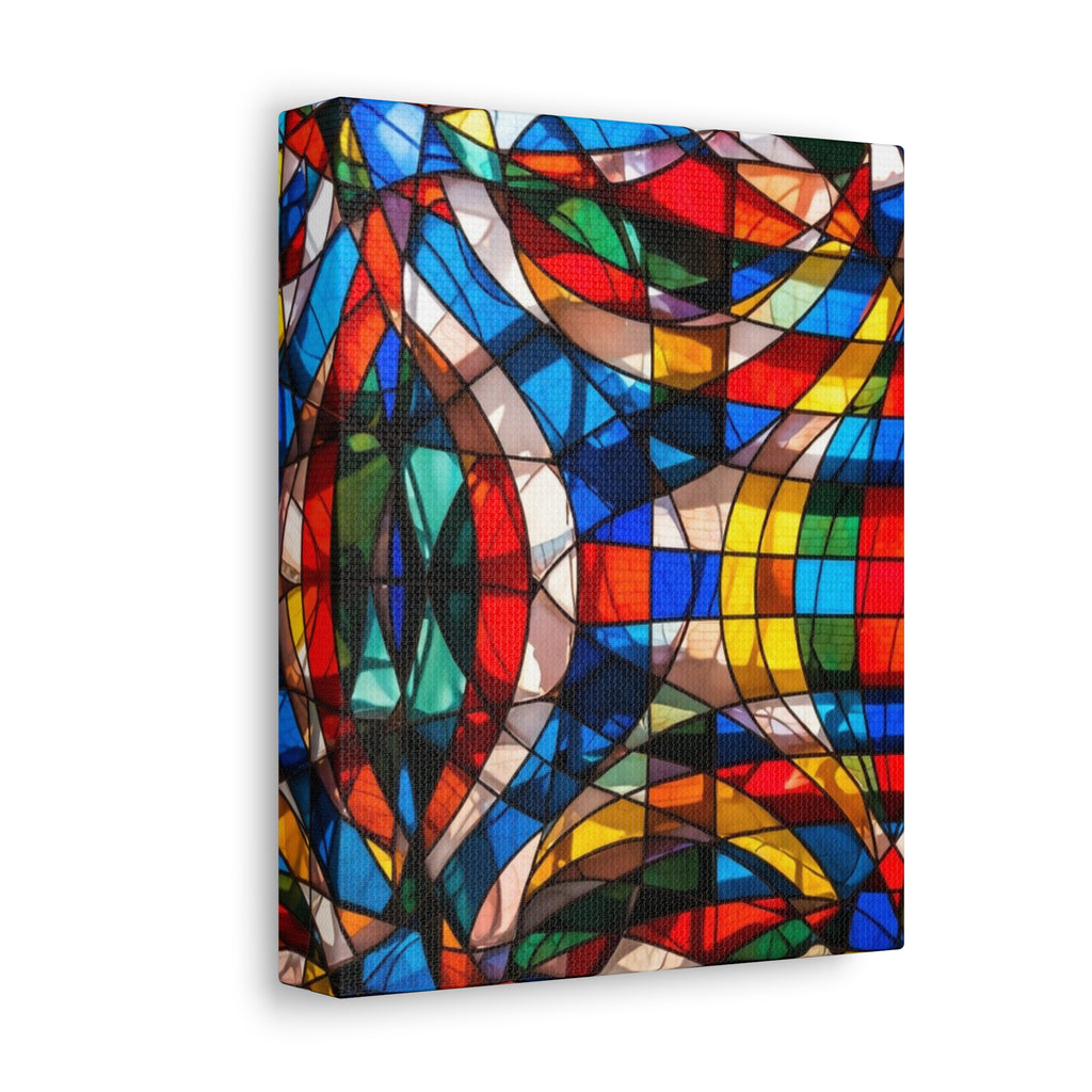 Stained Glass Abstract Stretched Canvas Print — Colorful Geometric Wall Art