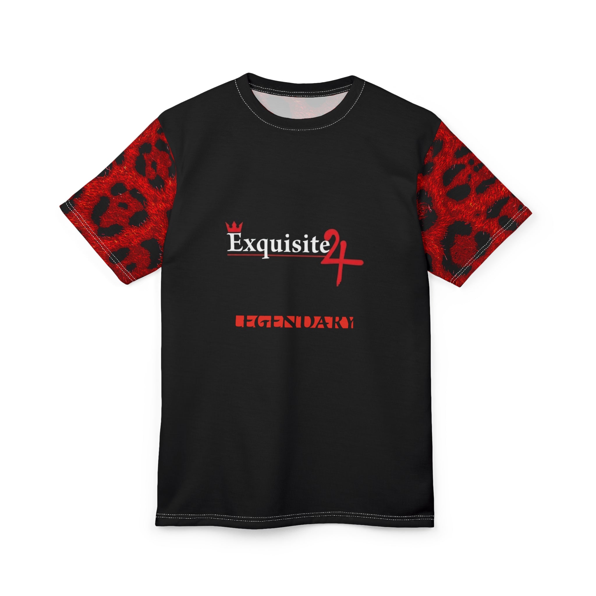 Exquisite 24 Legendary Graphic Tee — Red Leopard Sleeve All-Over Print
