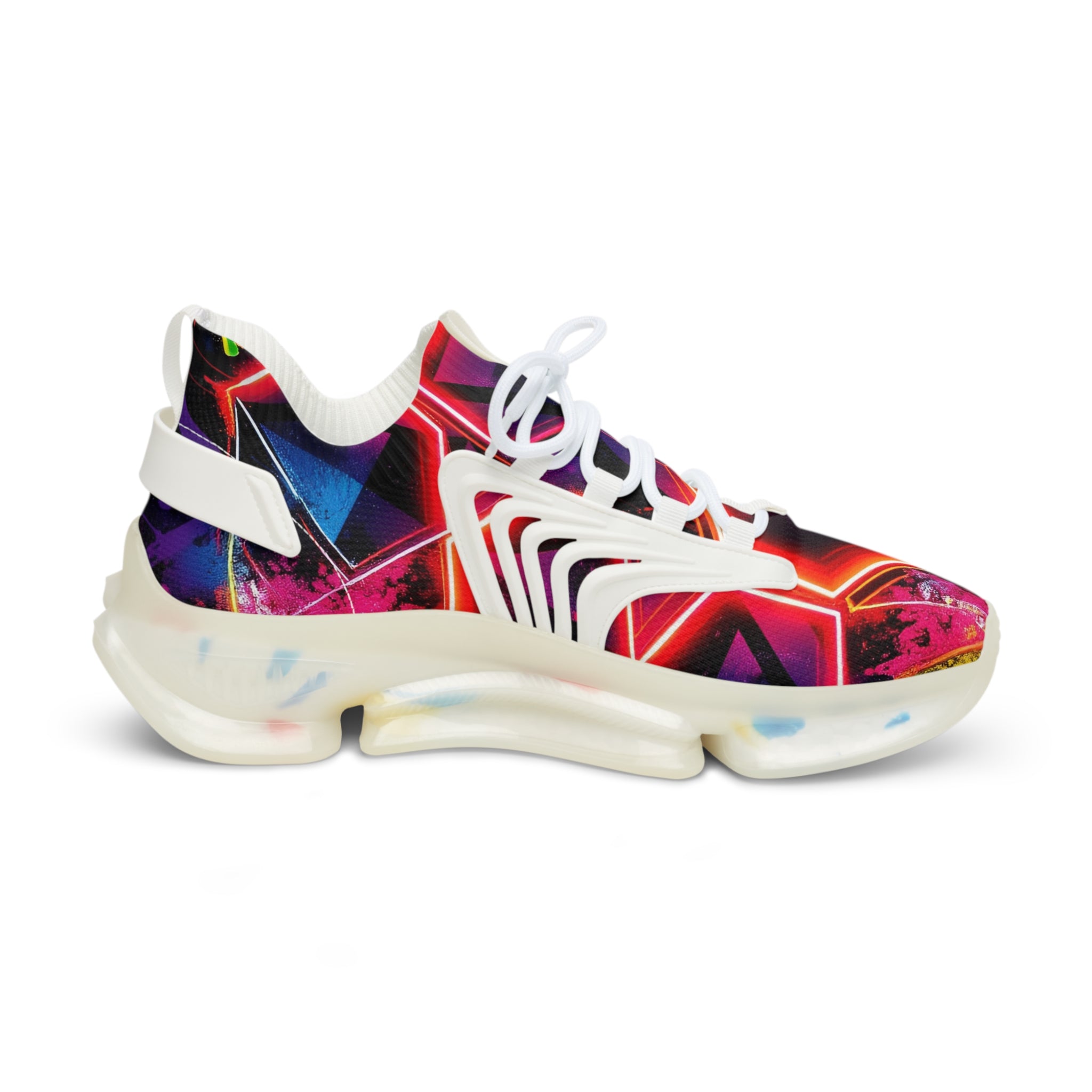 Men's Mesh Sneakers — Neon Geometric Athletic Shoes for Running & Streetwear