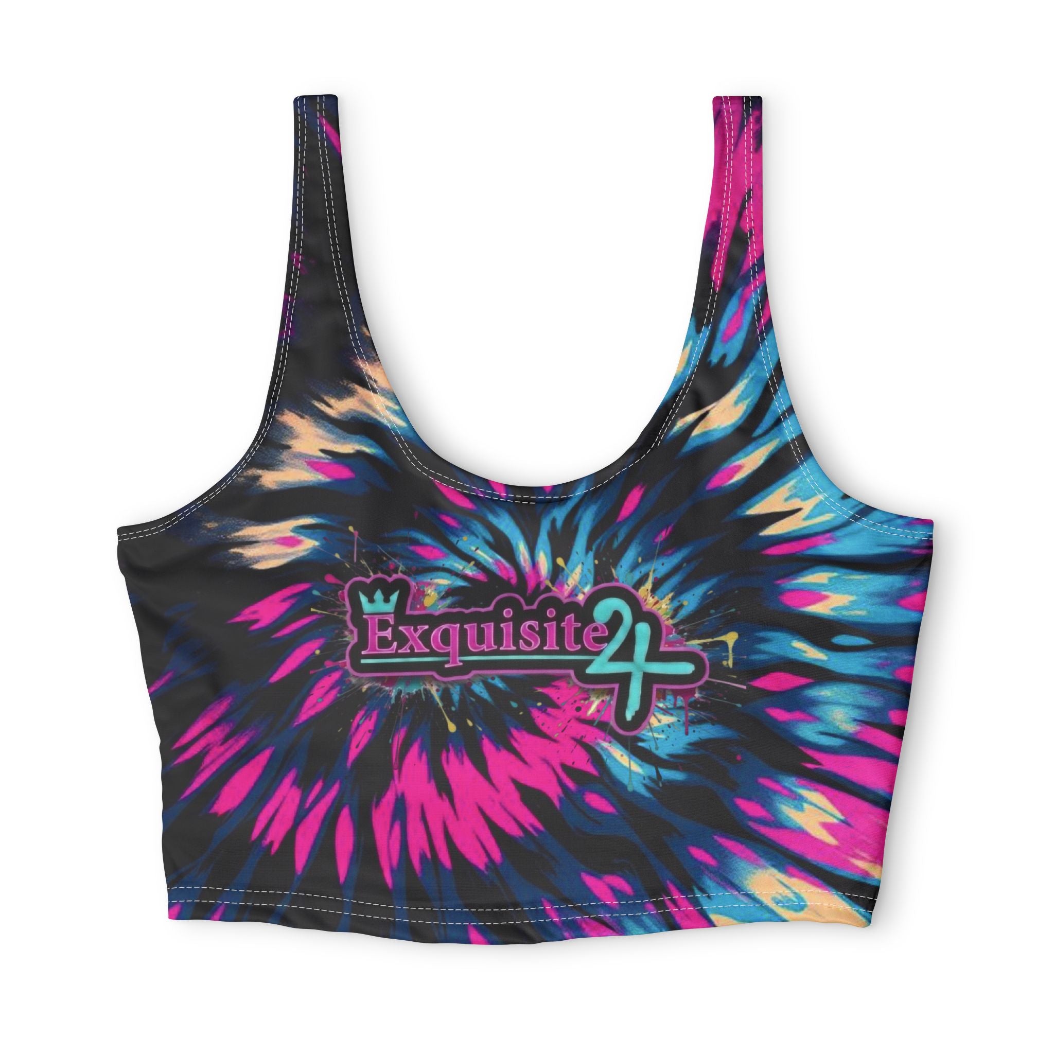 Tie-Dye Vortex Sports Bra — Pink, Blue, and Purple Spiral