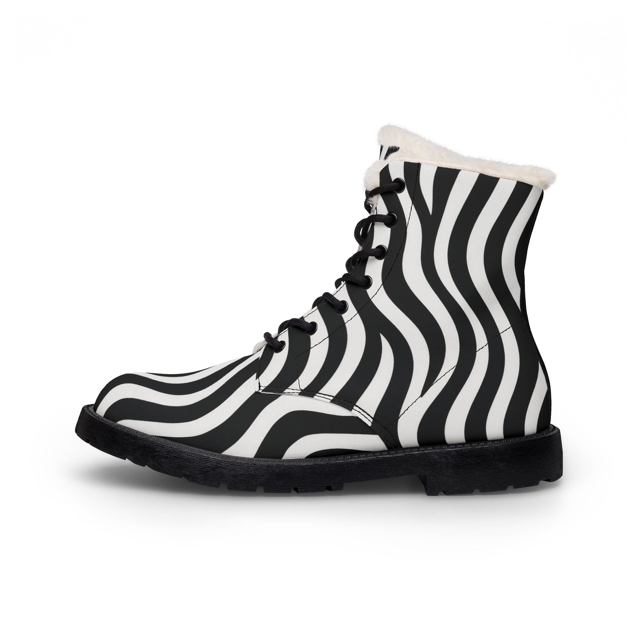 Women's Zebra Stripe Fur-Lined Leather Boots