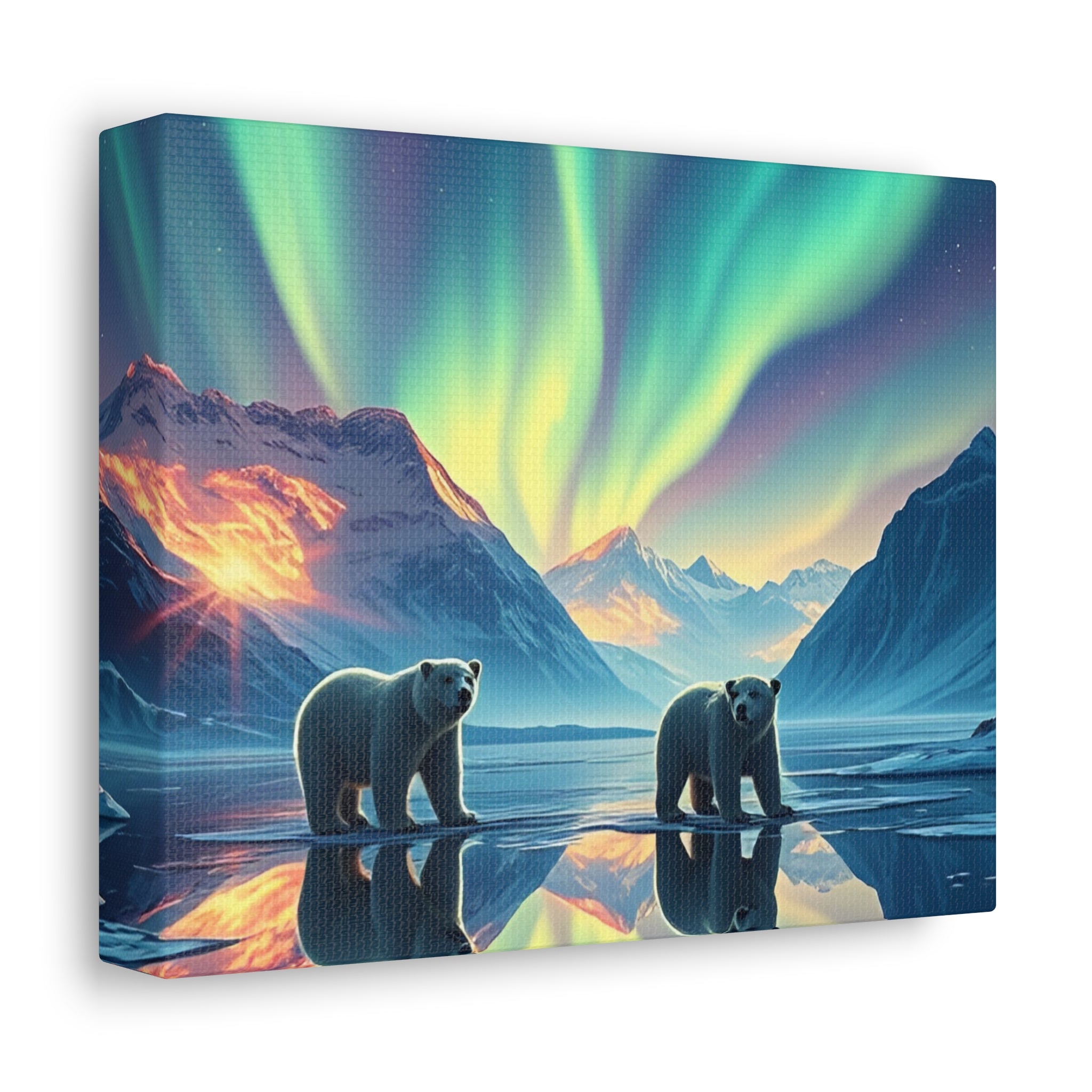 Aurora Polar Bears Stretched Canvas - Northern Lights Wildlife Wall Art