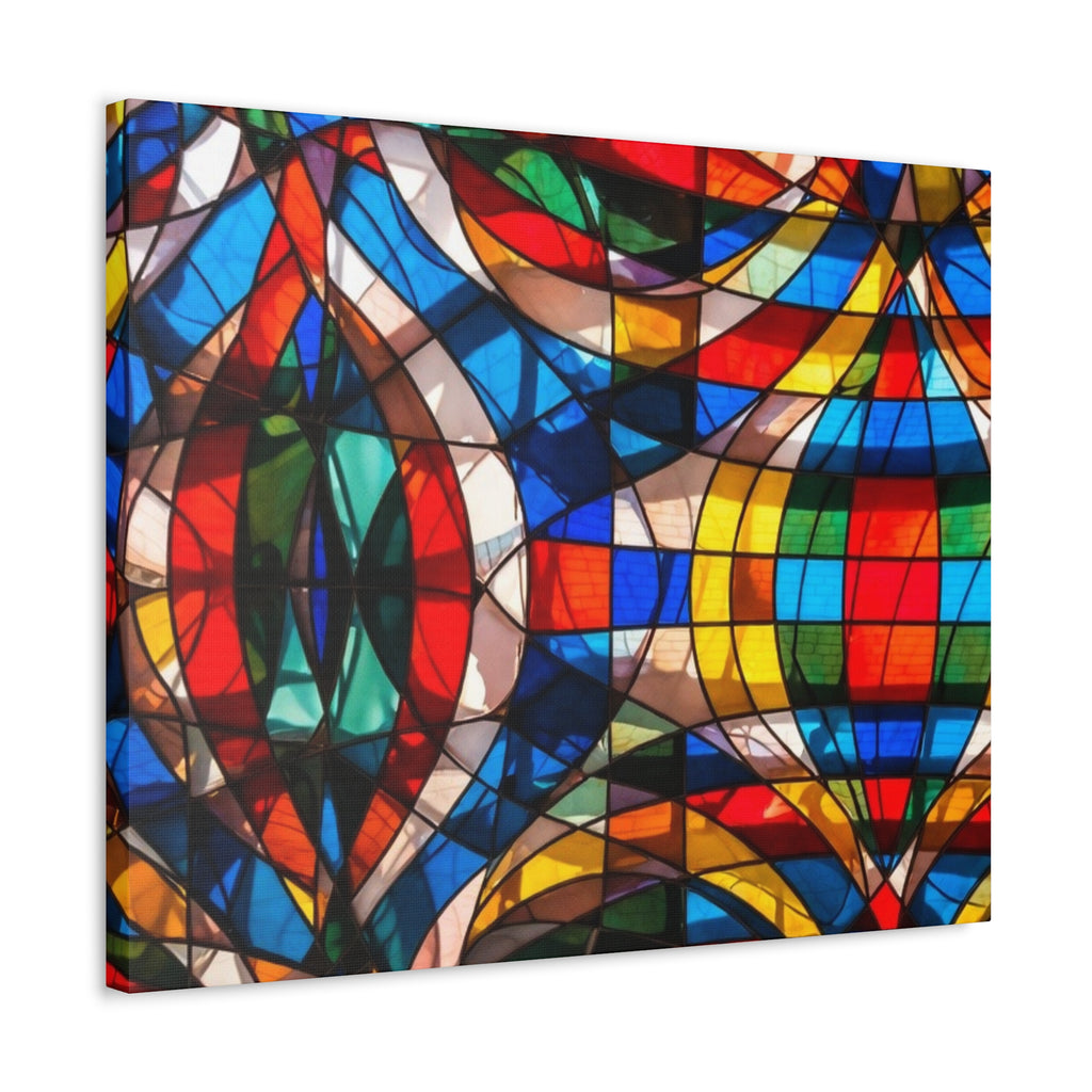 Stained Glass Abstract Stretched Canvas Print — Colorful Geometric Wall Art