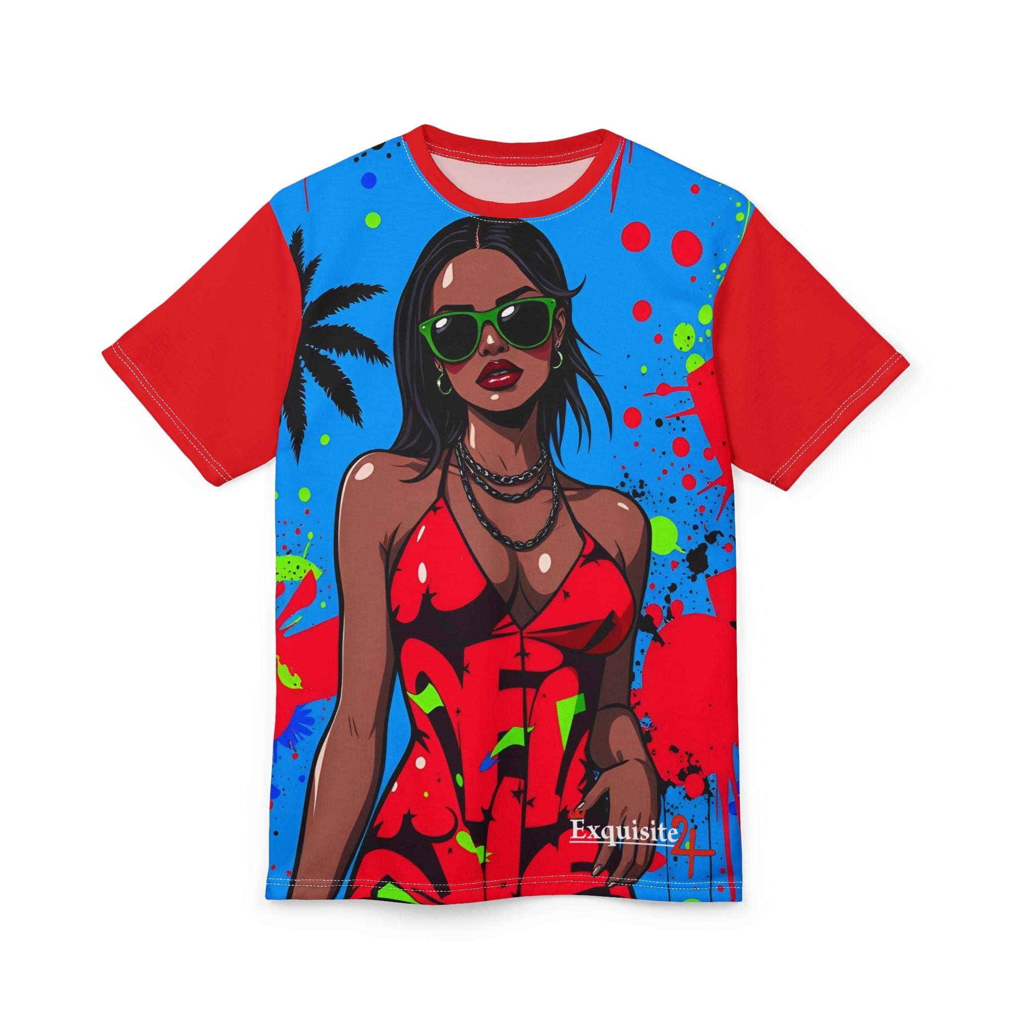 Tropical Pop Art Graphic Tee — Retro Beach Babe Design