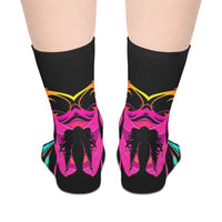 Neon Butterfly Silhouette Mid-Calf Socks