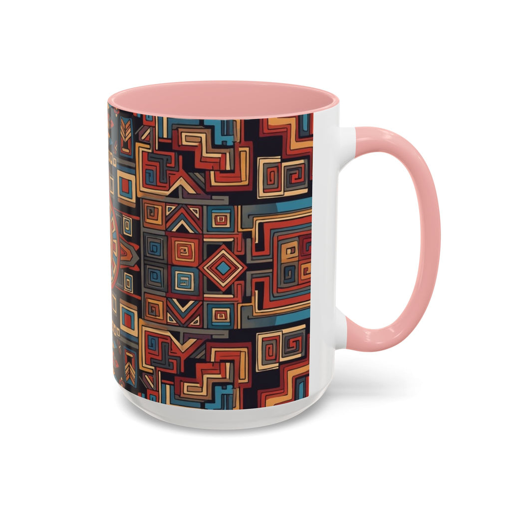 Boho Geometric Accent Mug — Colorful Tribal Pattern Coffee Cup