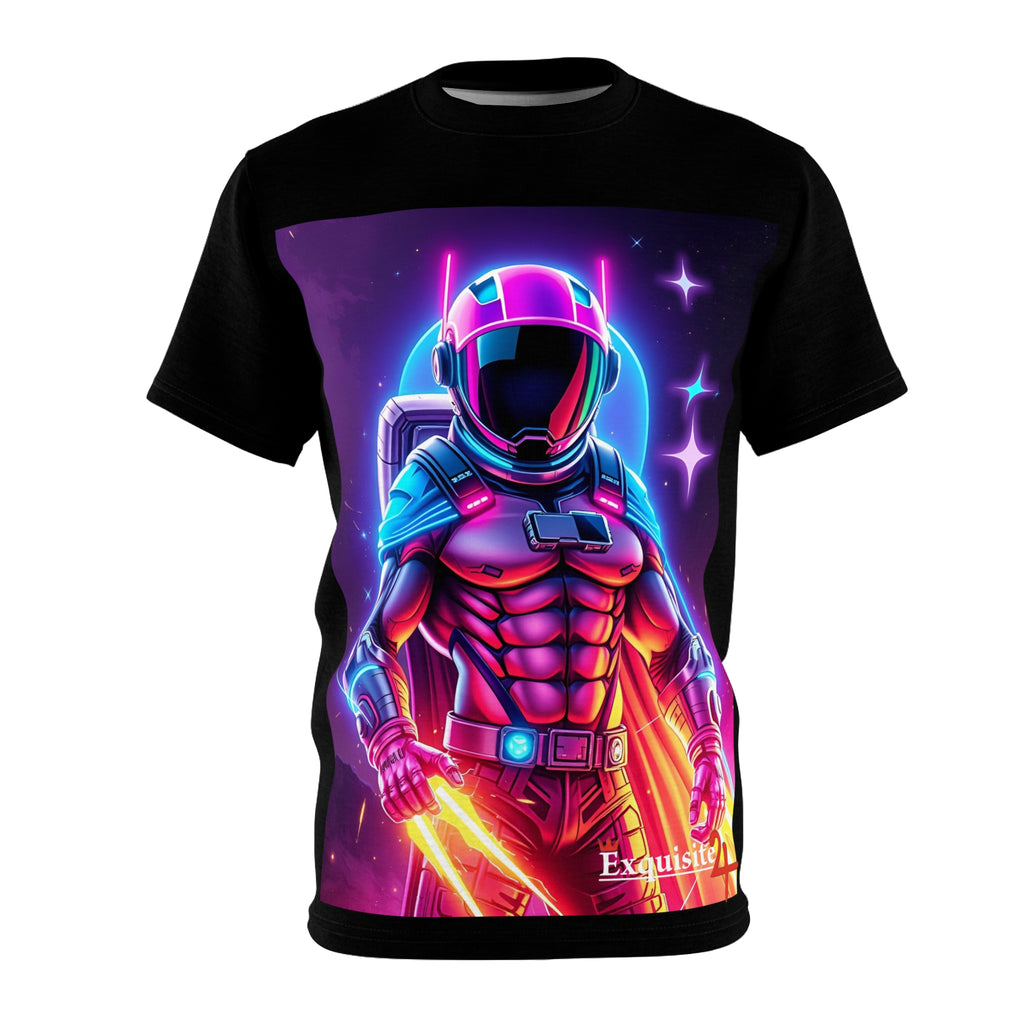 Neon Space Warrior T‑Shirt — Retro Sci‑Fi Astronaut Graphic Tee