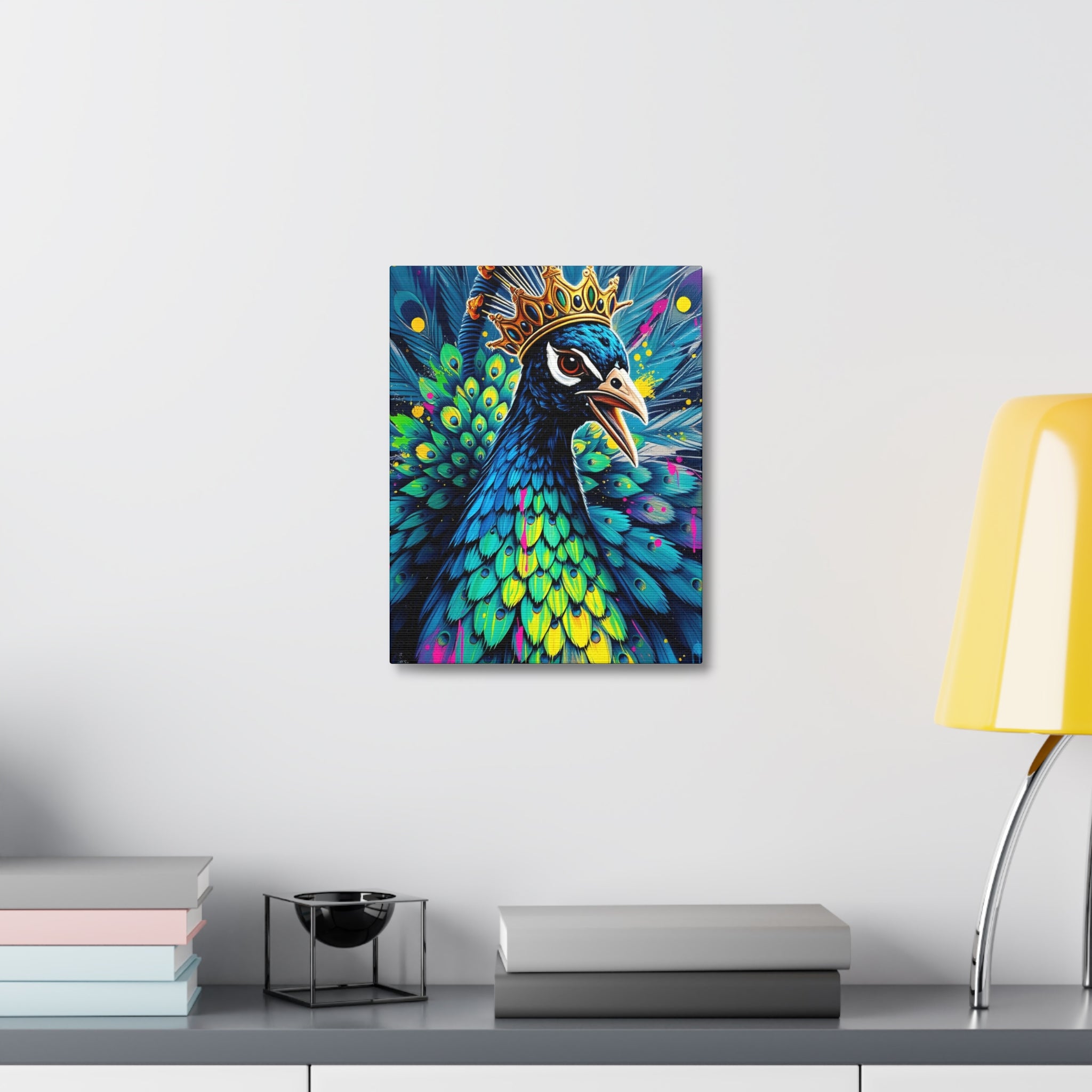 Peacock King Stretched Canvas – Vibrant Crowned Peacock Wall Art