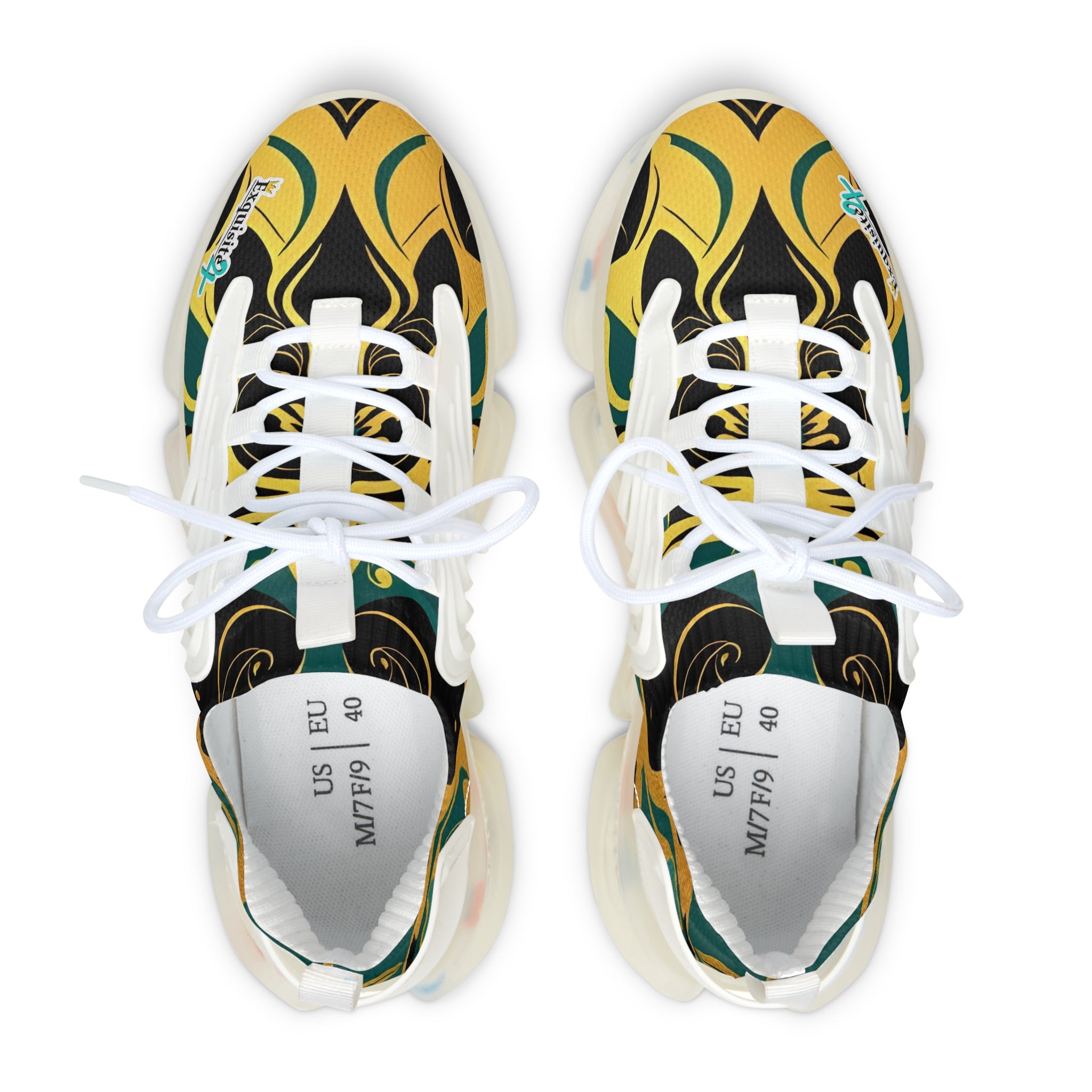 Women's Mesh Sneakers — Bold Abstract Green & Gold Athletic Shoes