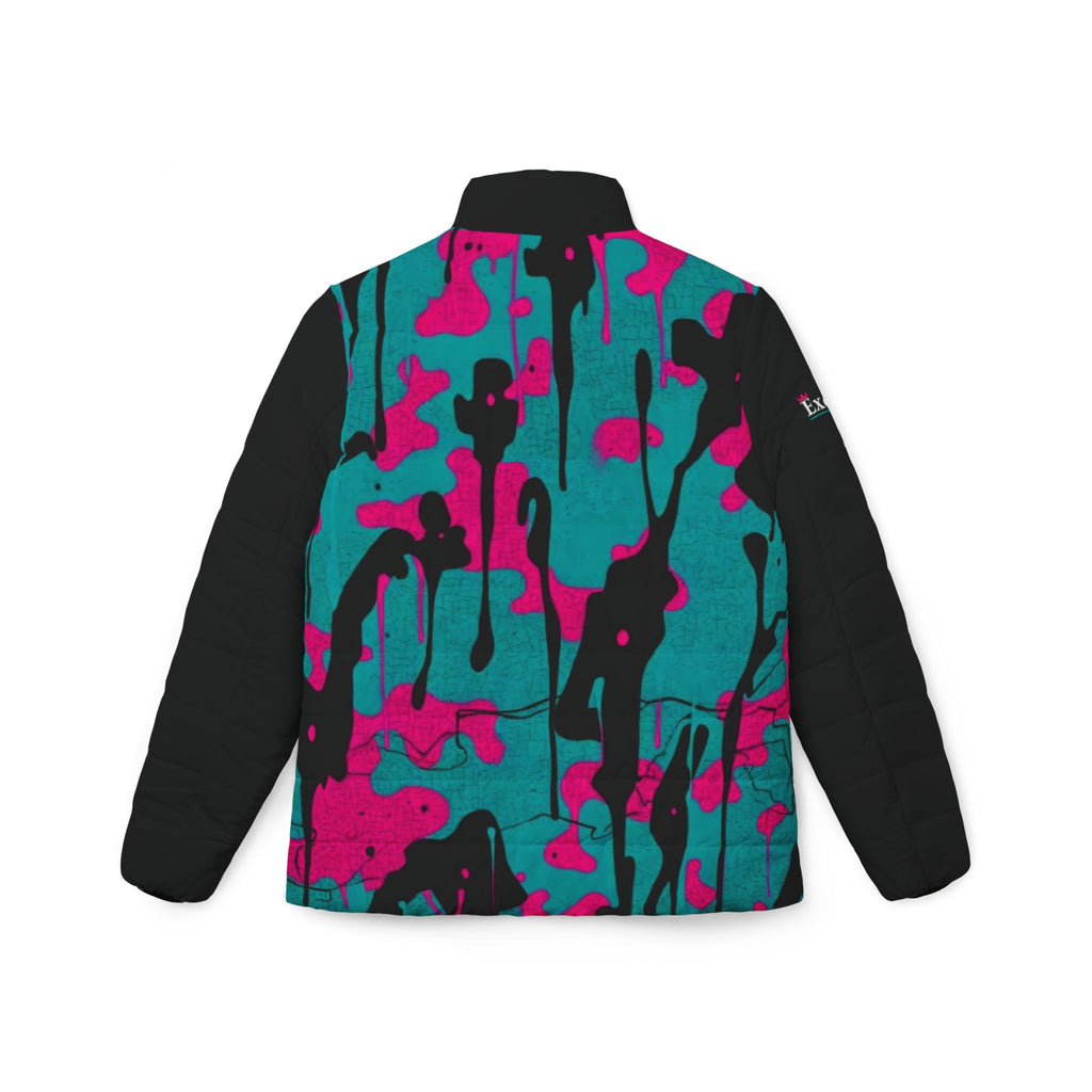 Women’s Pink and Teal Paint Splatter Puffer Jacket