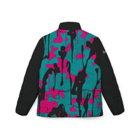 Women’s Pink and Teal Paint Splatter Puffer Jacket